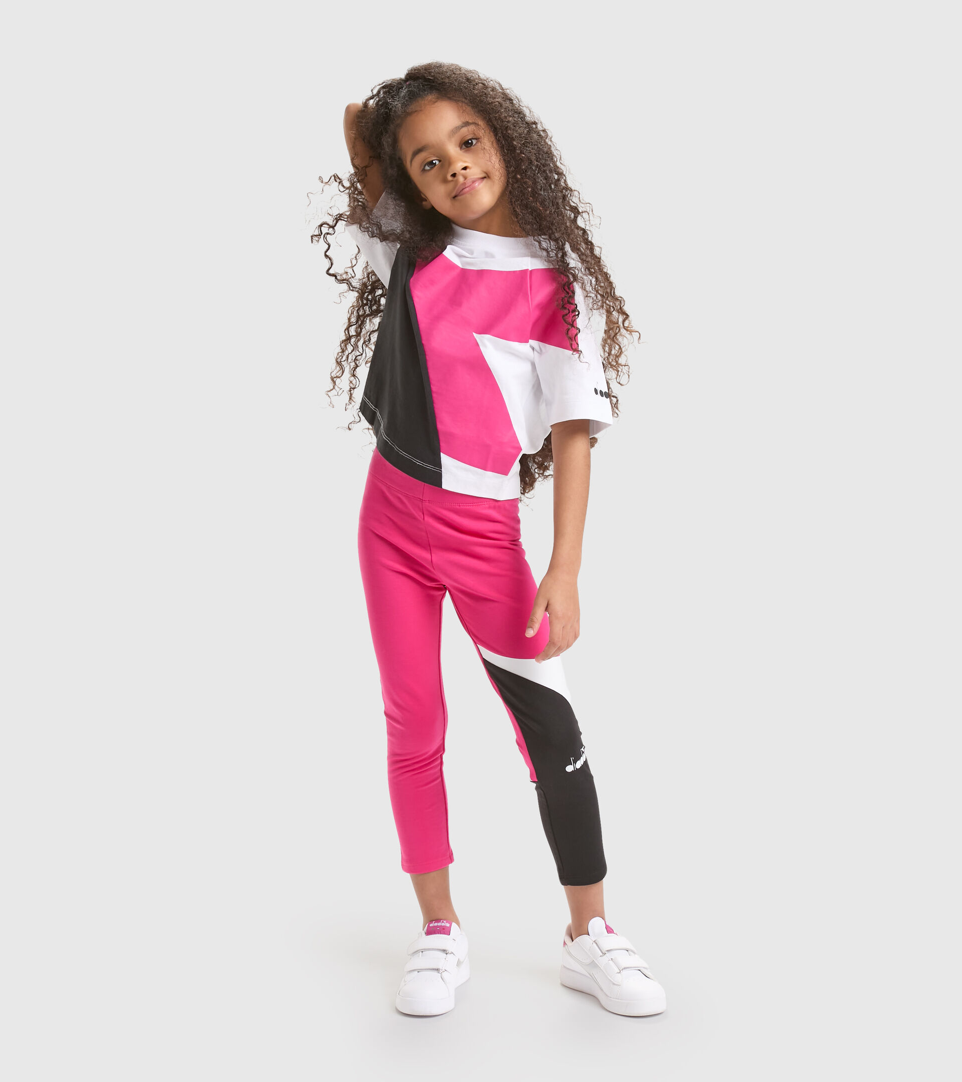 Stretch cotton terrycloth sports leggings - Girls JG.LEGGINGS POWER LOGO SHOCKING PINK - Diadora