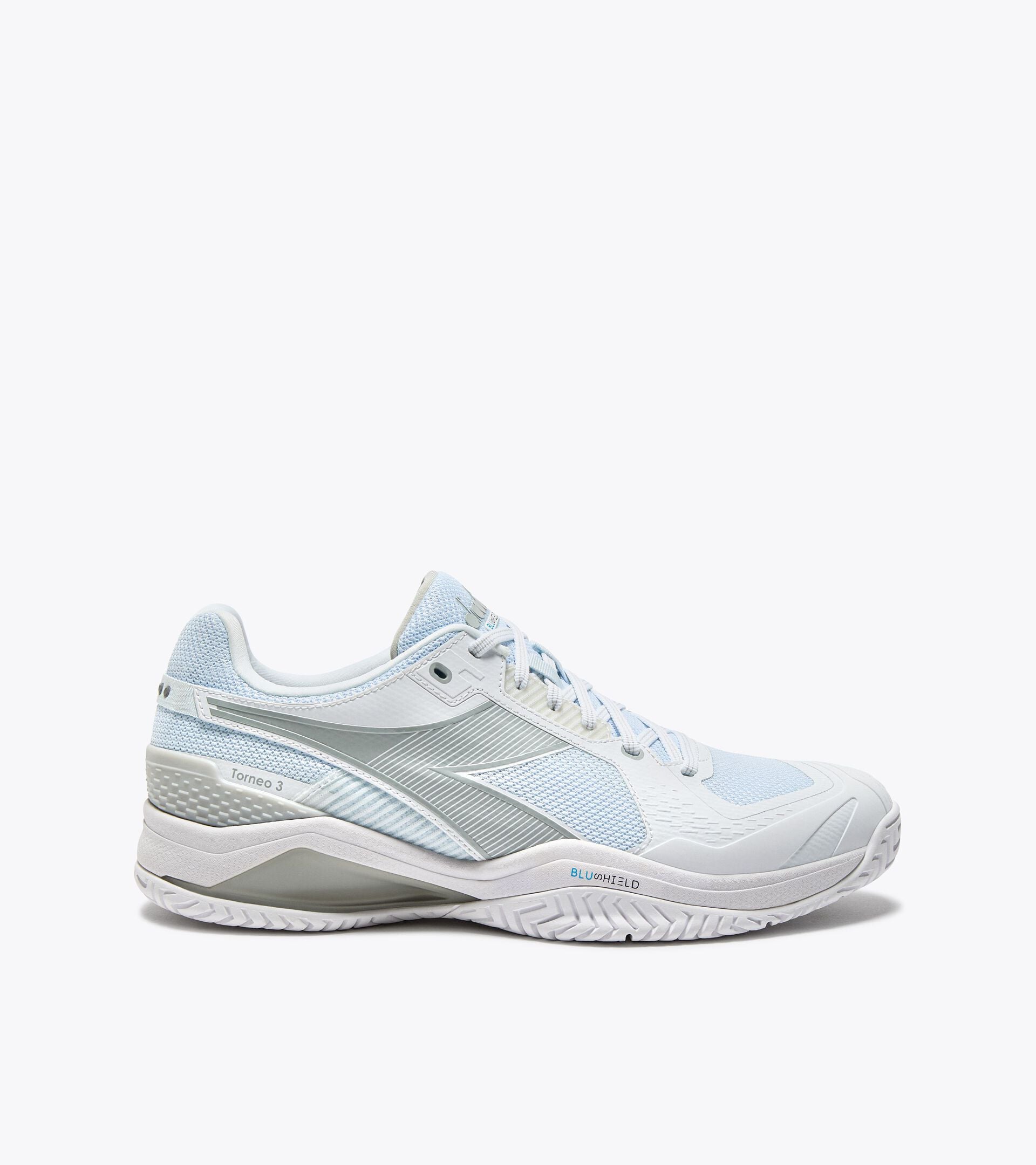 Tennis shoe for hard surfaces and clay courts -  Protection and cushioning - Men&rsquo;s BLUSHIELD TORNEO 3 AG WHITE/SILVER - Diadora