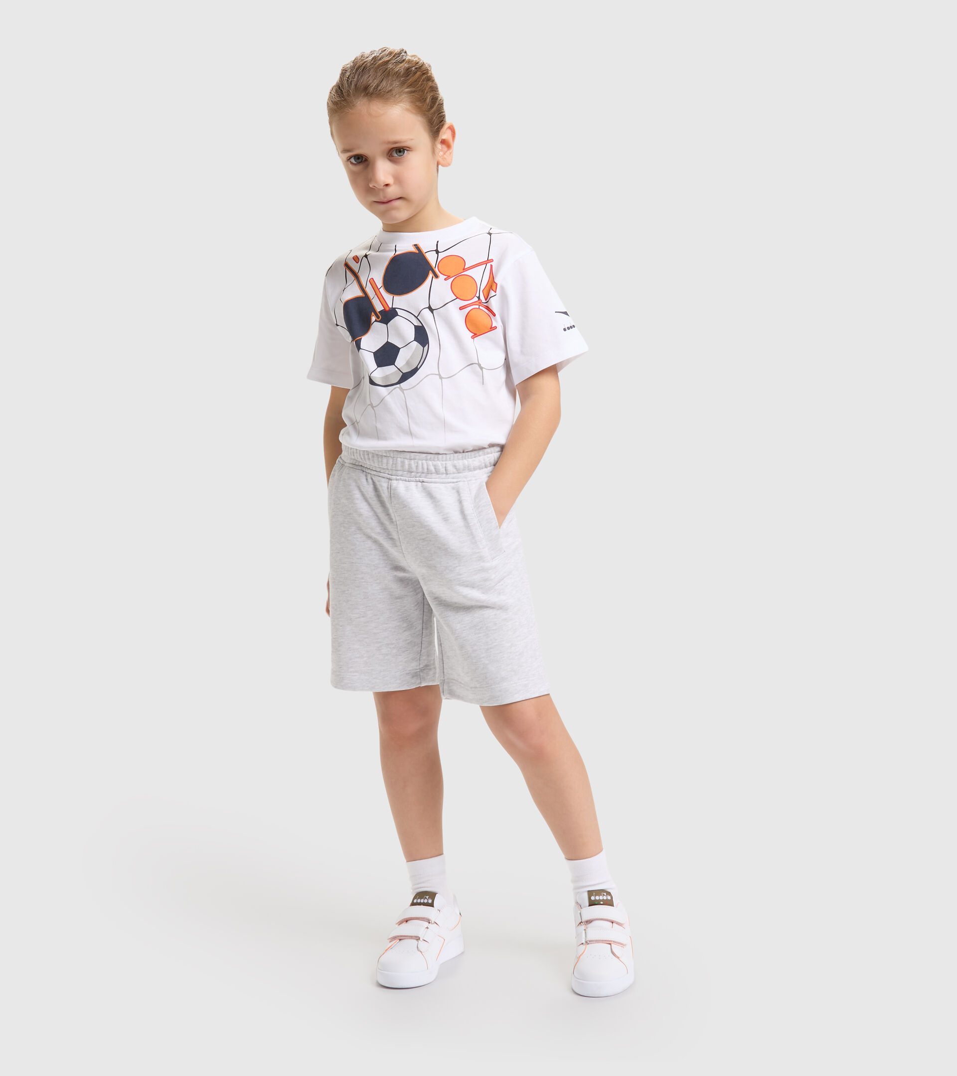 Sports shorts - Boys JB.BERMUDA DIADORA FC SUPER WHITE/LIGHT GRAY MELANGE - Diadora