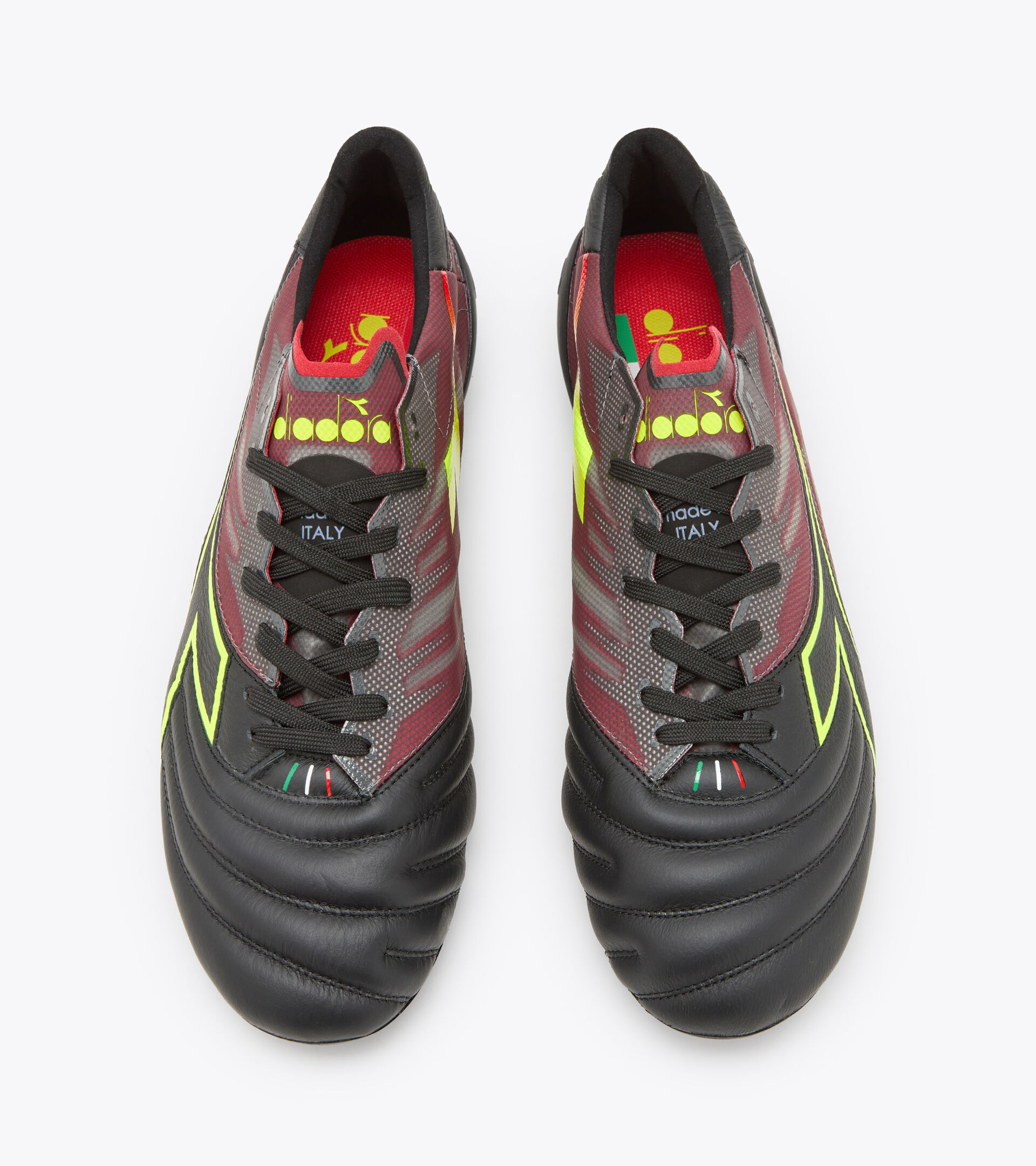 Firm ground football boots - Made in Italy BRASIL ELITE VELOCE ITA LPX BLK/FLUO YELLOW DD/MILANO RED - Diadora