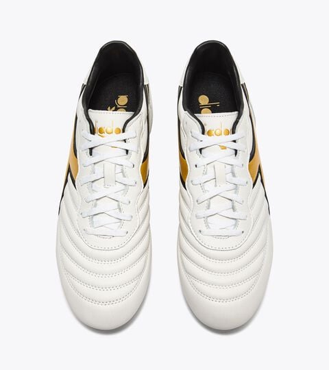 BRASIL LT+ MDPU, WHITE/GOLD Leather calcio boots for firm ground - Men's BRASIL LT+ MDPU WHITE/GOLD - Diadora