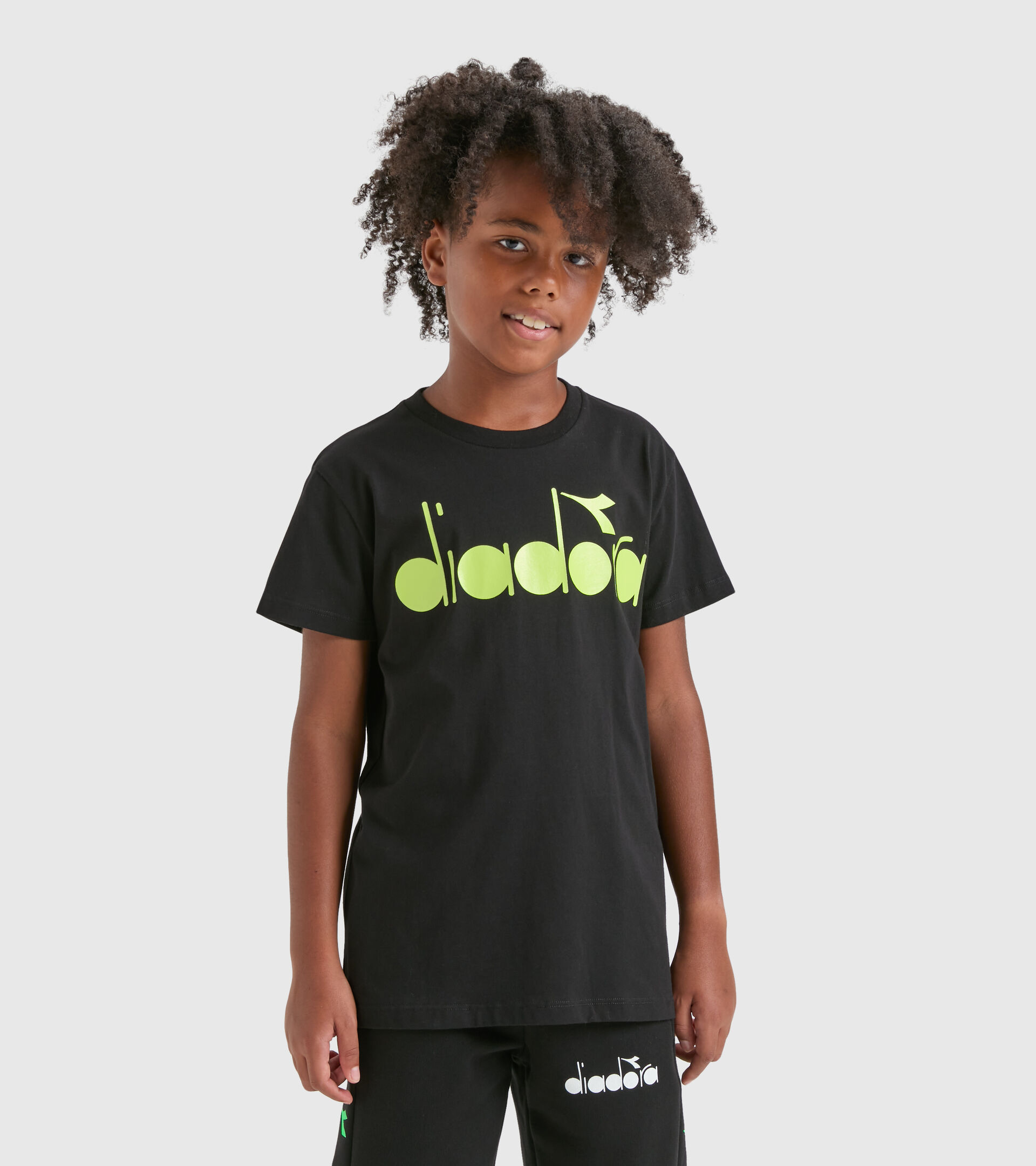 Black T-Shirt - Jungen JB.T-SHIRT D NERO/VERDE LIME - Diadora