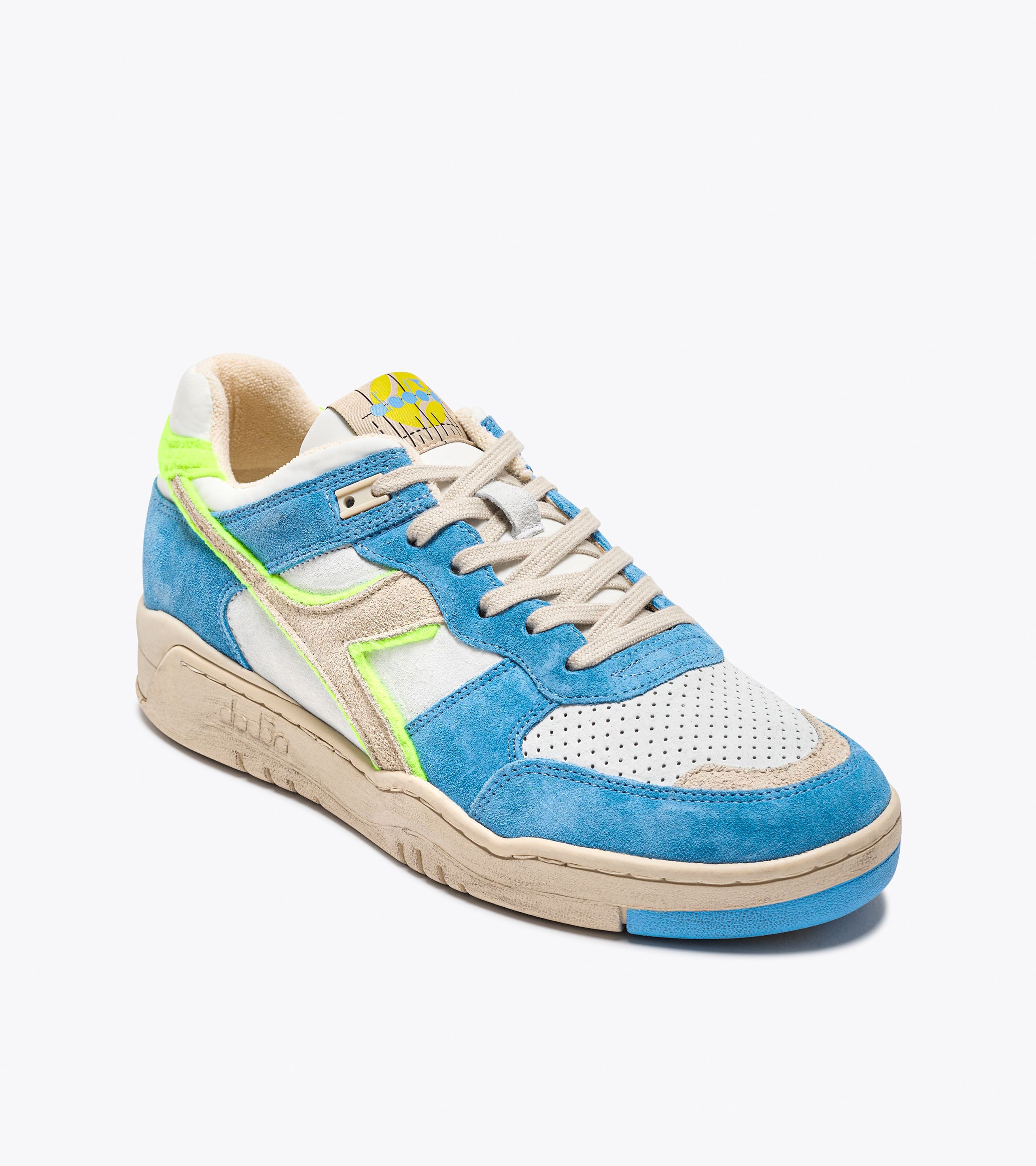 Sneakers 100% Leather Made in Italy White and Blue with blue laces |  Domenico Vacca