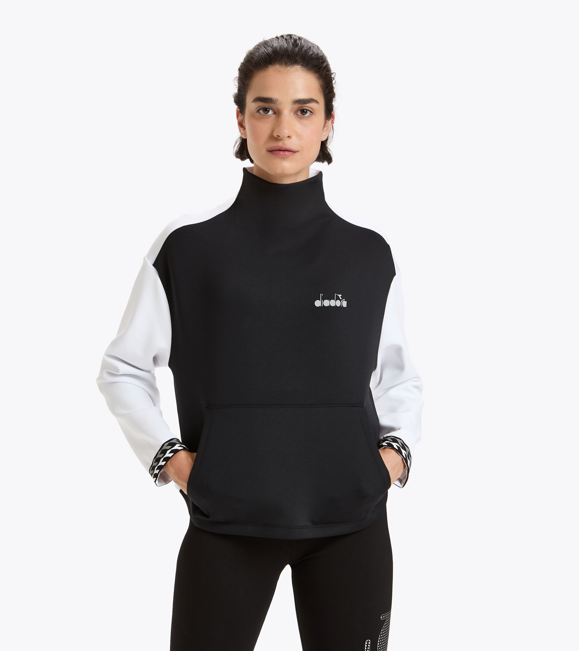 Running sweatshirt - Women L. SWEAT BE ONE WHITE/BLACK - Diadora