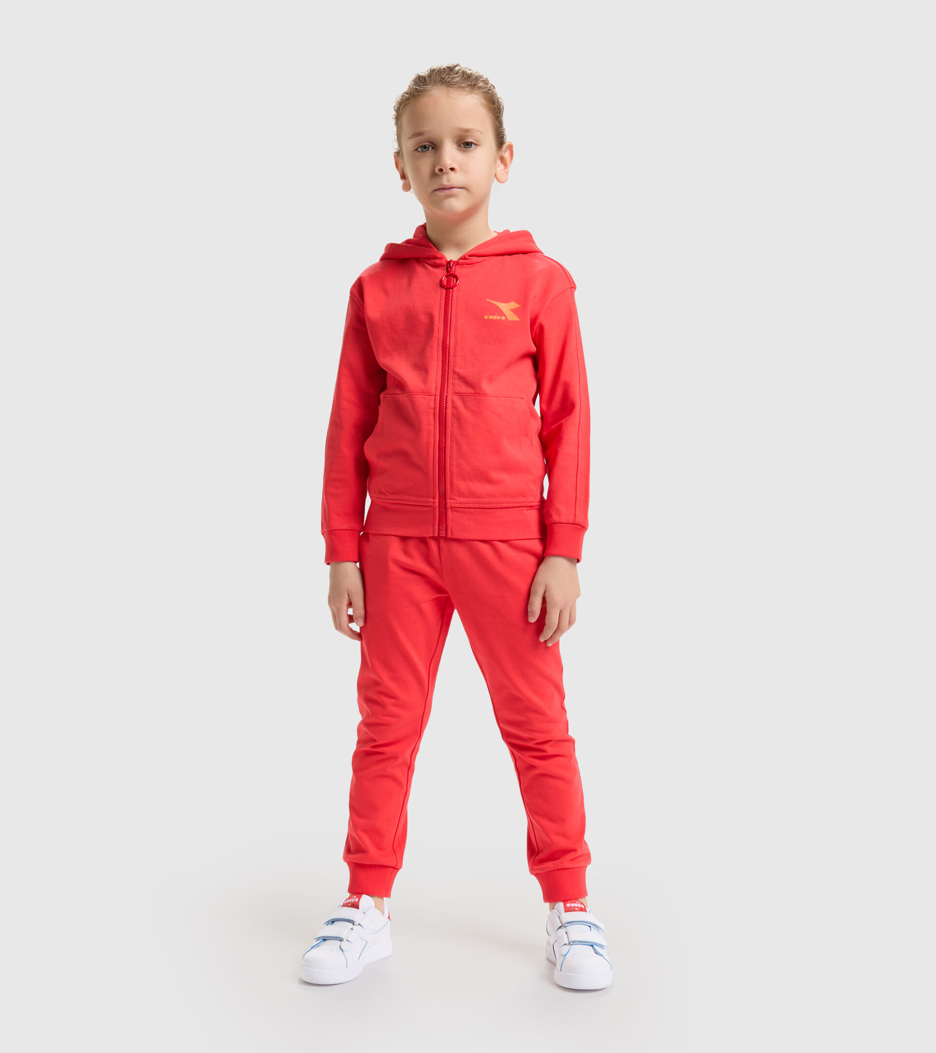 Junior cotton sports sweatshirt - Unisex JU. HOODIE FZ RAINBOW POPPY RED - Diadora