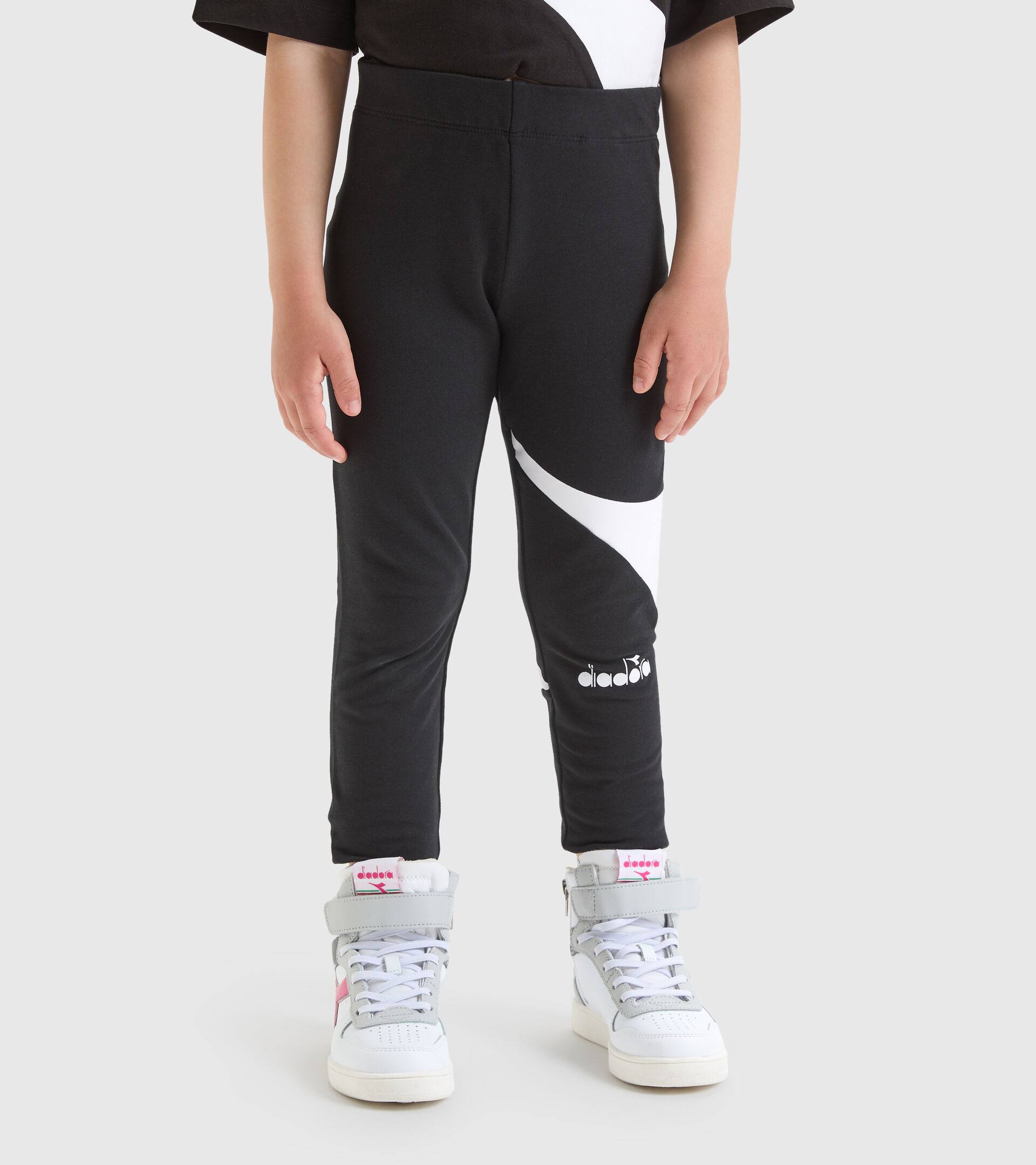 Sport-Leggings aus elastischem Baumwollfrottee - Mädchen JG.LEGGINGS POWER LOGO SCHWARZ - Diadora