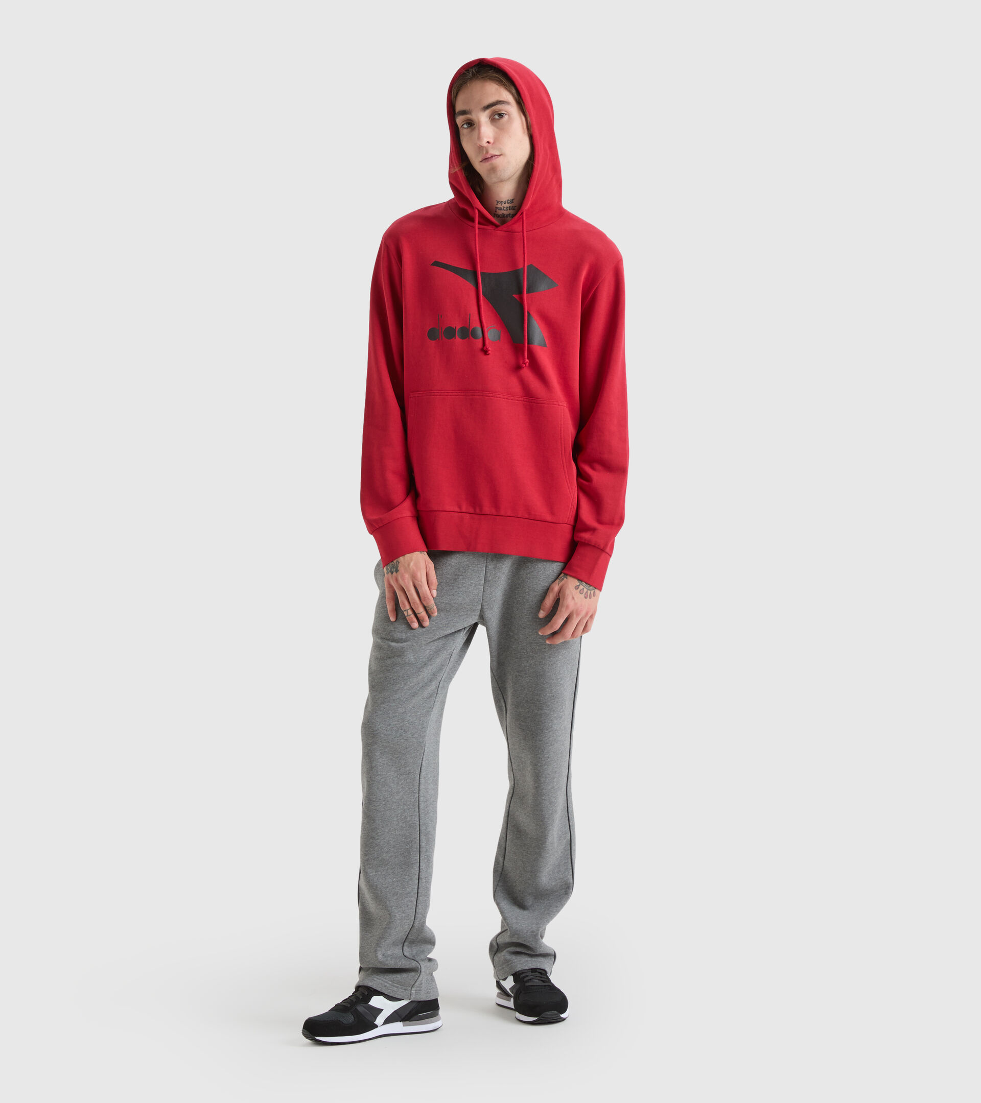 Sporty hooded sweatshirt - Men HOODIE CHROMIA SCARLET SAGE - Diadora