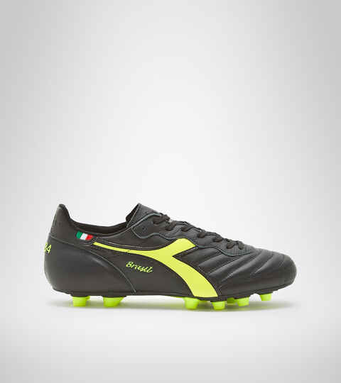 Firm ground football boots - Made in Italy BRASIL ITALY OG LT+ MDPU BLACK/FLUO YELLOW DIADORA - Diadora