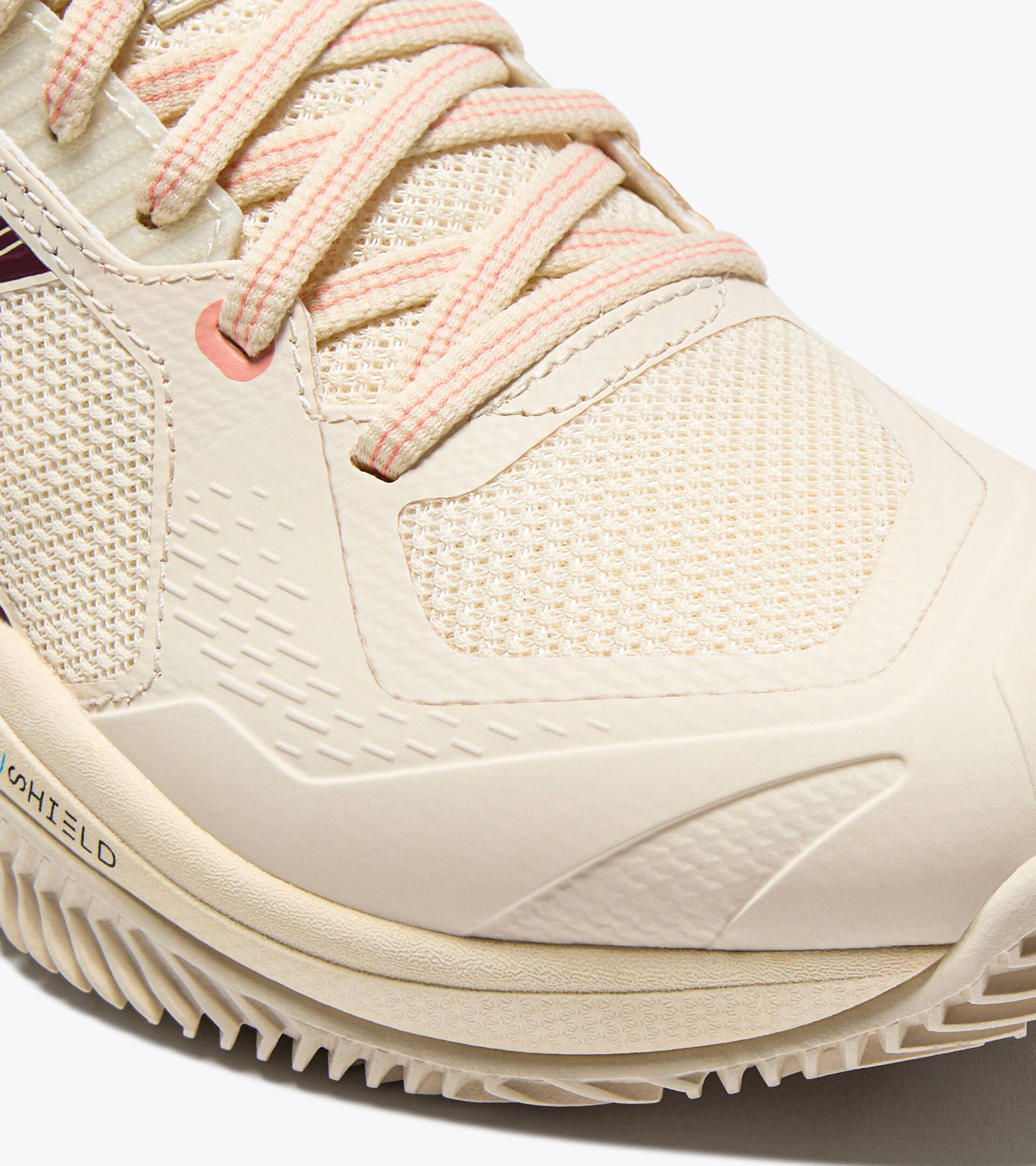 Zapatilla de tenis para superficies de tierra batida - Protecci&oacute;n y amortiguaci&oacute;n - Mujer BLUSHIELD TORNEO 3 W CLAY WHISPER WH/MAROON BAN/DES FLWR - Diadora