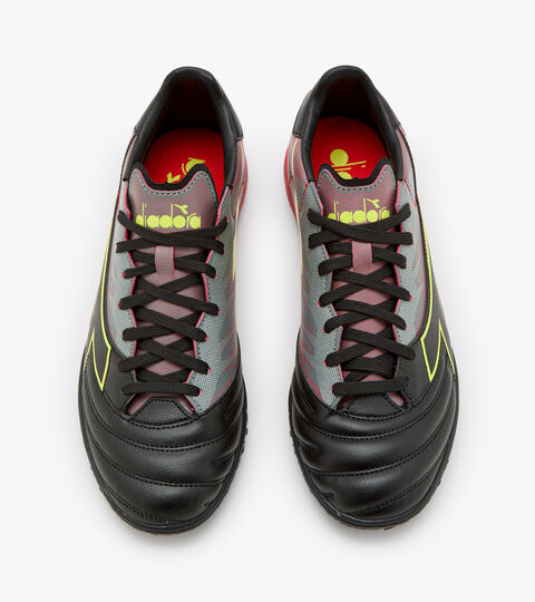 BRASIL ELITE VELOCE R TFR, BLK/FLUO YELLOW DD/MILANO RED Futsal boot - Specific outsole for synthetic/hard grounds BRASIL ELITE VELOCE R TFR BLK/FLUO YELLOW DD/MILANO RED - Diadora