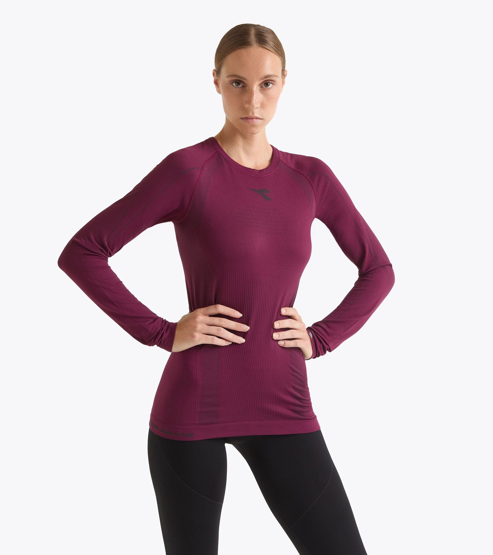 Made In Italy technical shirt - Running - Women&rsquo;s
 STRATOZERO LS T-SHIRT W MAROON BANNER - Diadora