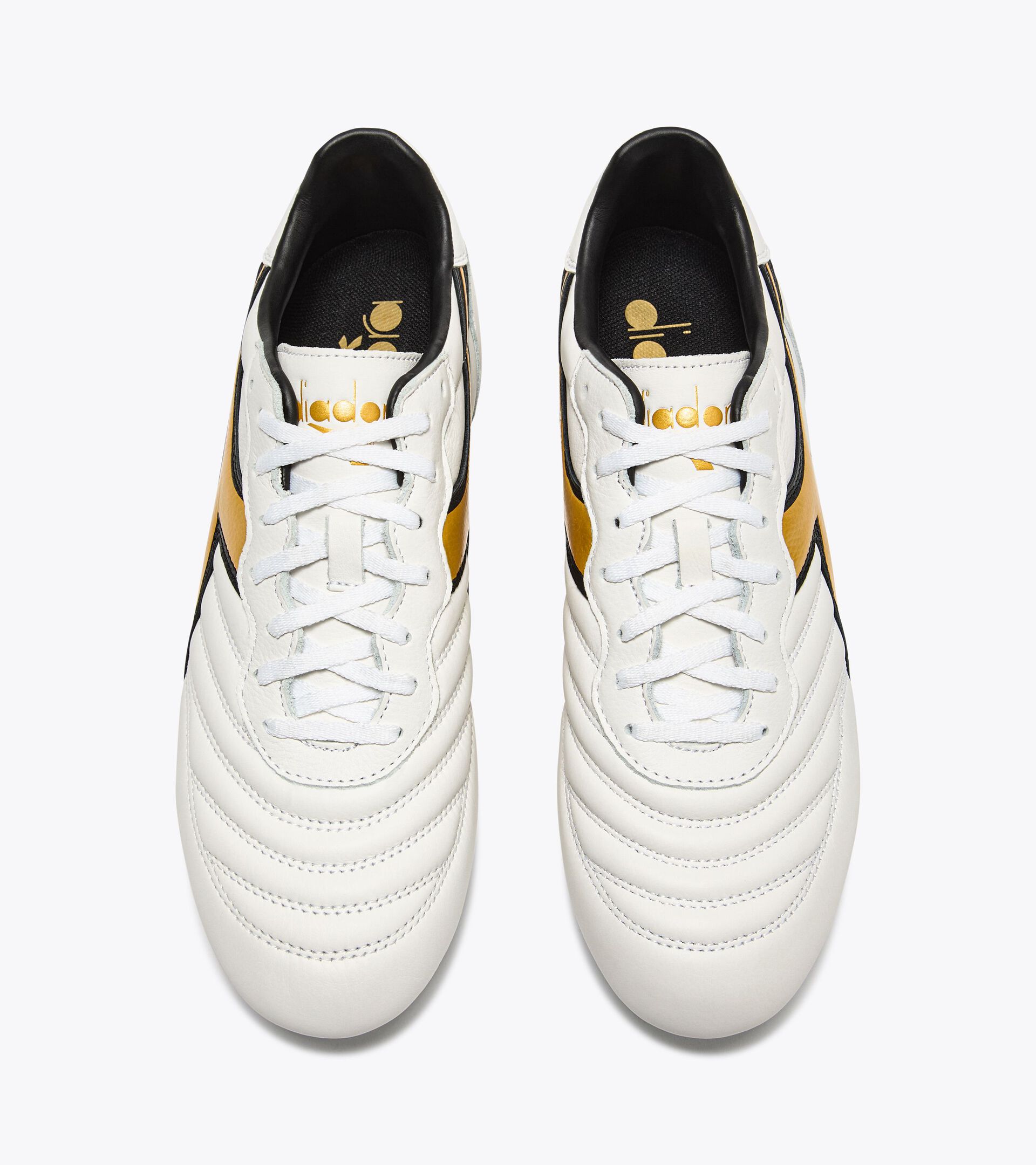 Leather calcio boots for firm ground - Men's BRASIL LT+ MDPU WHITE/GOLD - Diadora
