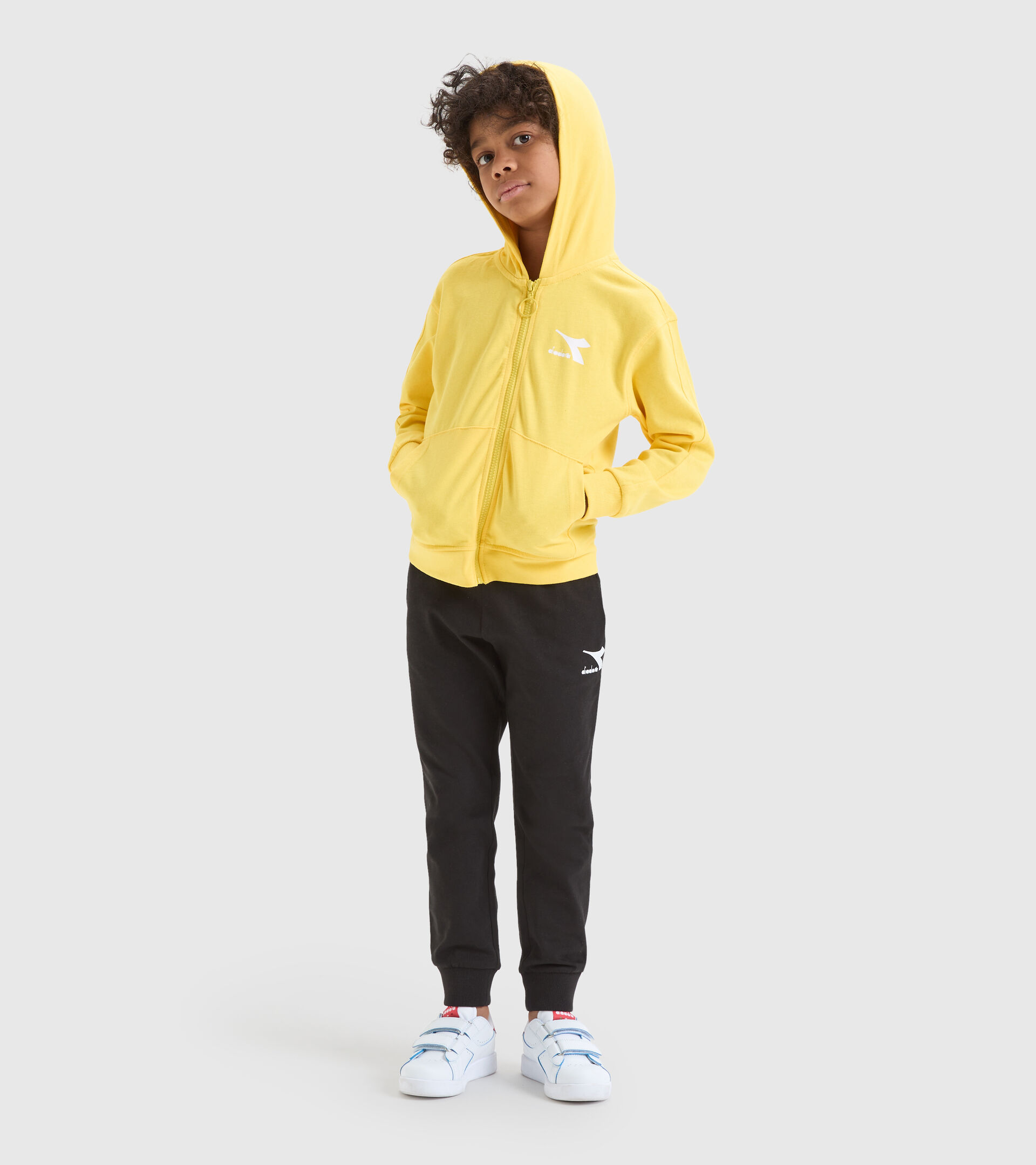 Sweat-shirt de sport en coton Junior - Unisexe JU. HOODIE FZ RAINBOW VERRE JAUNE - Diadora