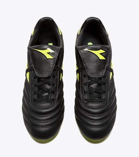 BRASIL ICON LT T MDPU, BLACK/FLUO YELLOW DIADORA Leather calcio boots for firm grounds - Men’s BRASIL ICON LT T MDPU BLACK/FLUO YELLOW DIADORA - Diadora