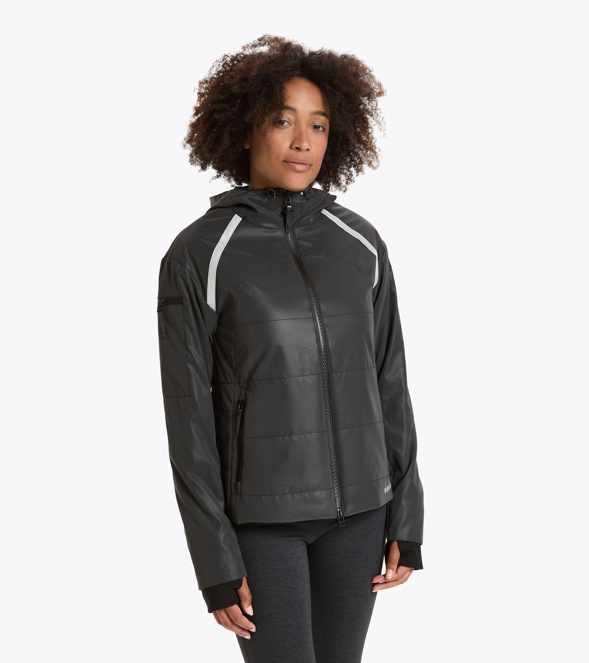 Reflective running jacket - Women L. BRIGHT JACKET BE ONE BLACK - Diadora