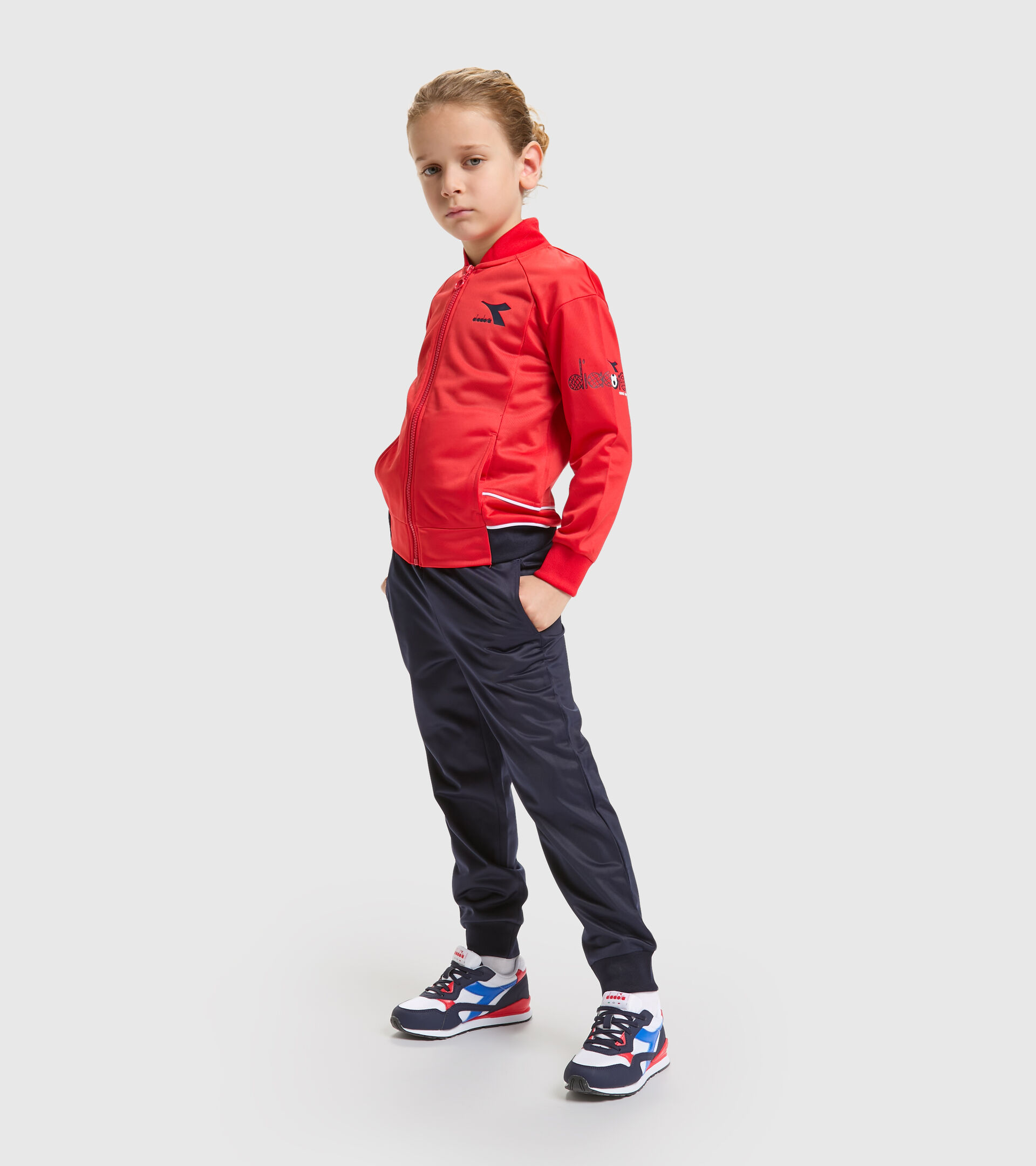 Polyknit sports tracksuit - Boy’s JB.TRACKSUIT FZ DIADORA FC POPPY RED - Diadora