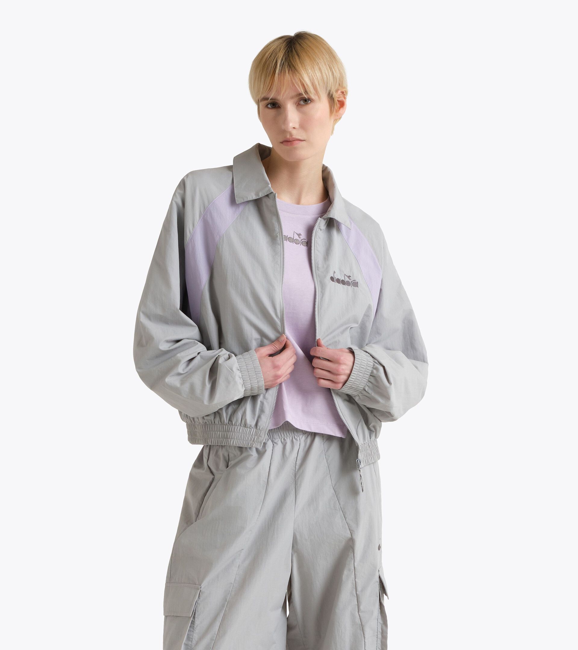 Ripstop Nylon Track Jacket - Women&rsquo;s L. TRACK JACKET LOGO GREEN GRAY - Diadora