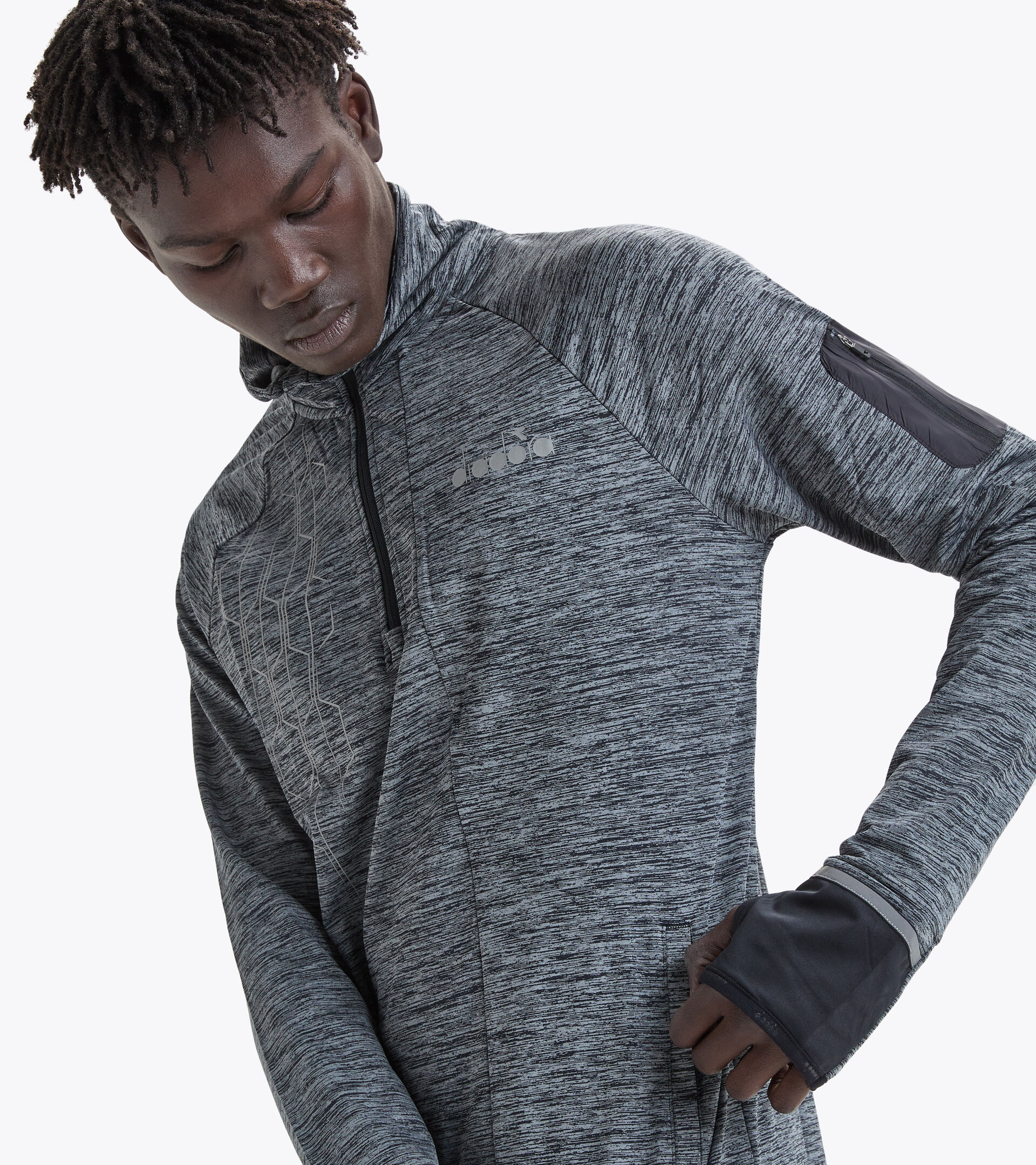 Maglia da running 1/2 zip - Uomo WARM UP WINTER SWEAT BE ONE NERO - Diadora