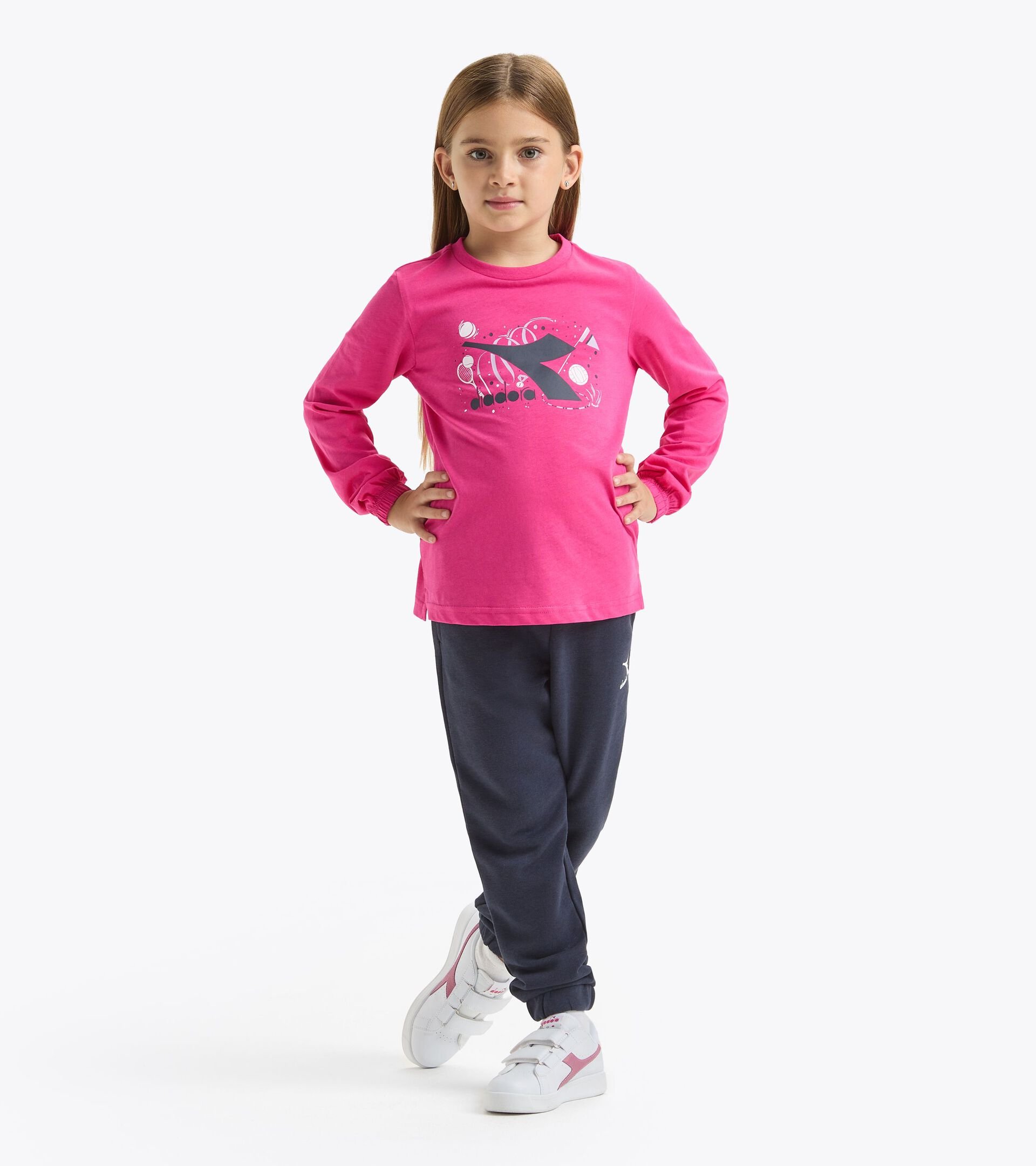 T-shirt a maniche lunghe - Bambina JG. T-SHIRT LS GLOSS ROSA SHOCKING - Diadora
