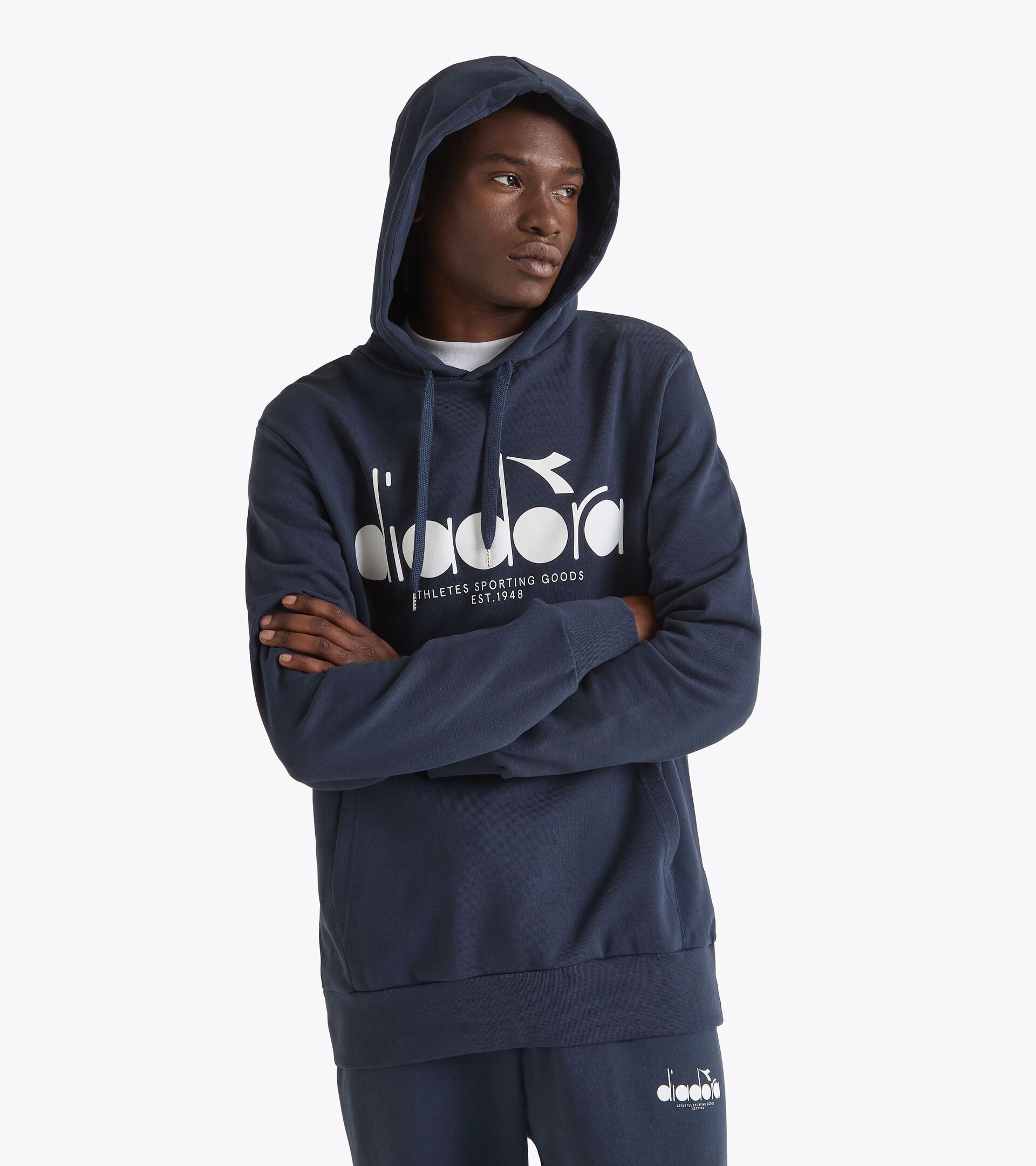 Sudadera con capucha color block - Para todos los g&eacute;neros HOODIE LOGO AZUL NOCHE - Diadora