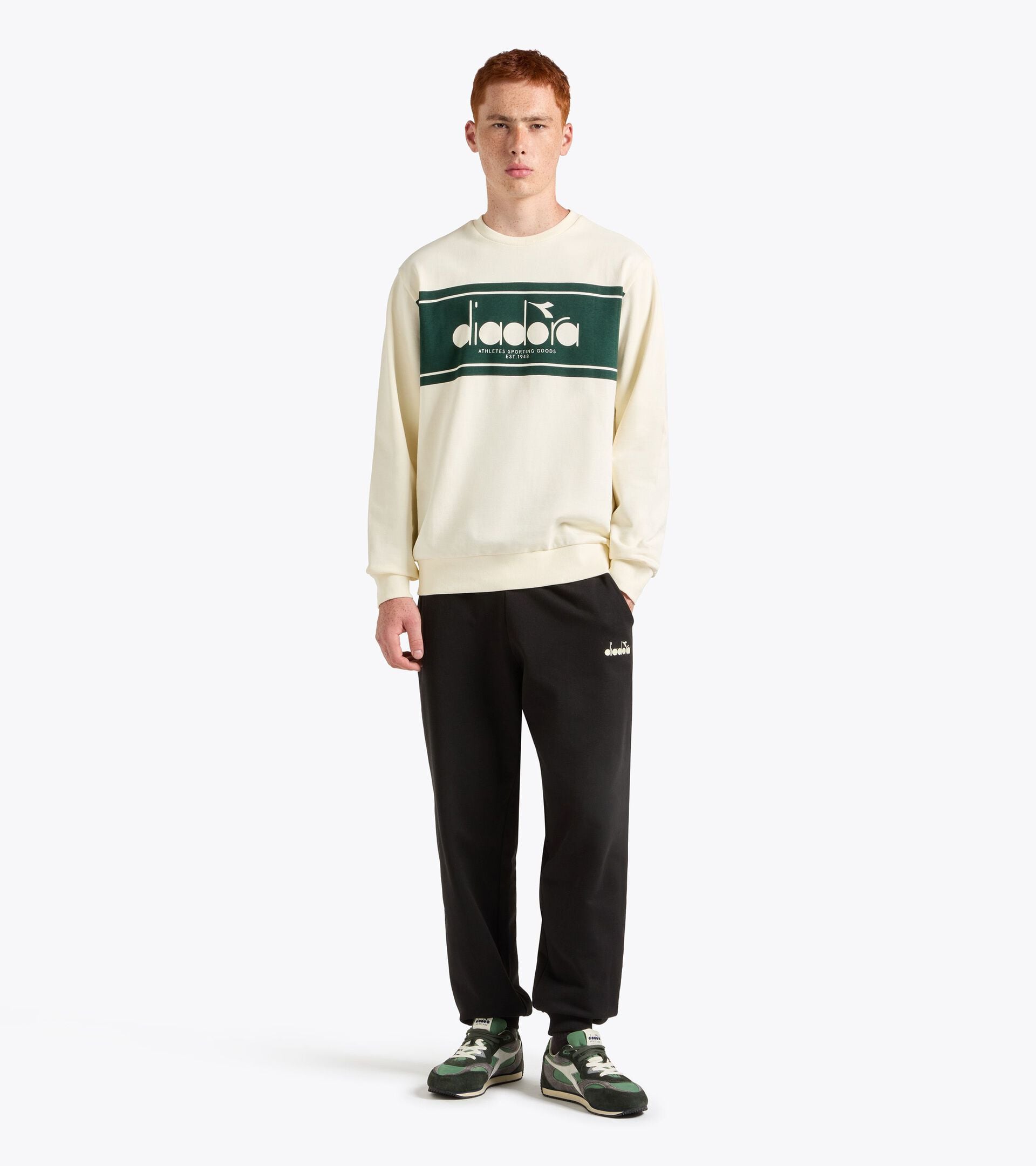 Jersey Sweatshirt - Regular fit - Men&rsquo;s LOGO CREW SWEATSHIRT (FT) WHISPER WHITE - Diadora