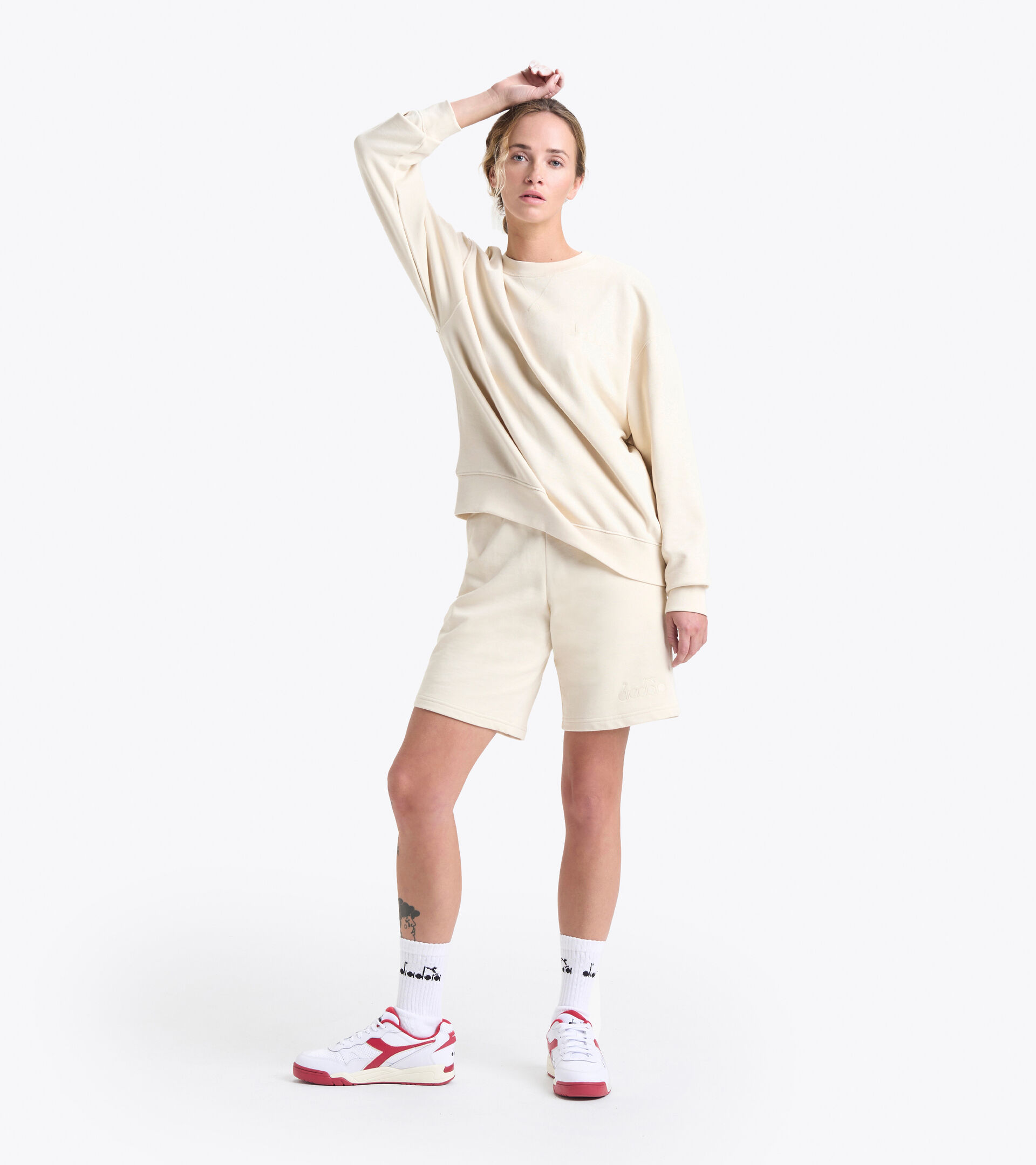 Cotton sweatshirt - Gender neutral SWEATSHIRT CREW SPW LOGO WHITE SWAN - Diadora