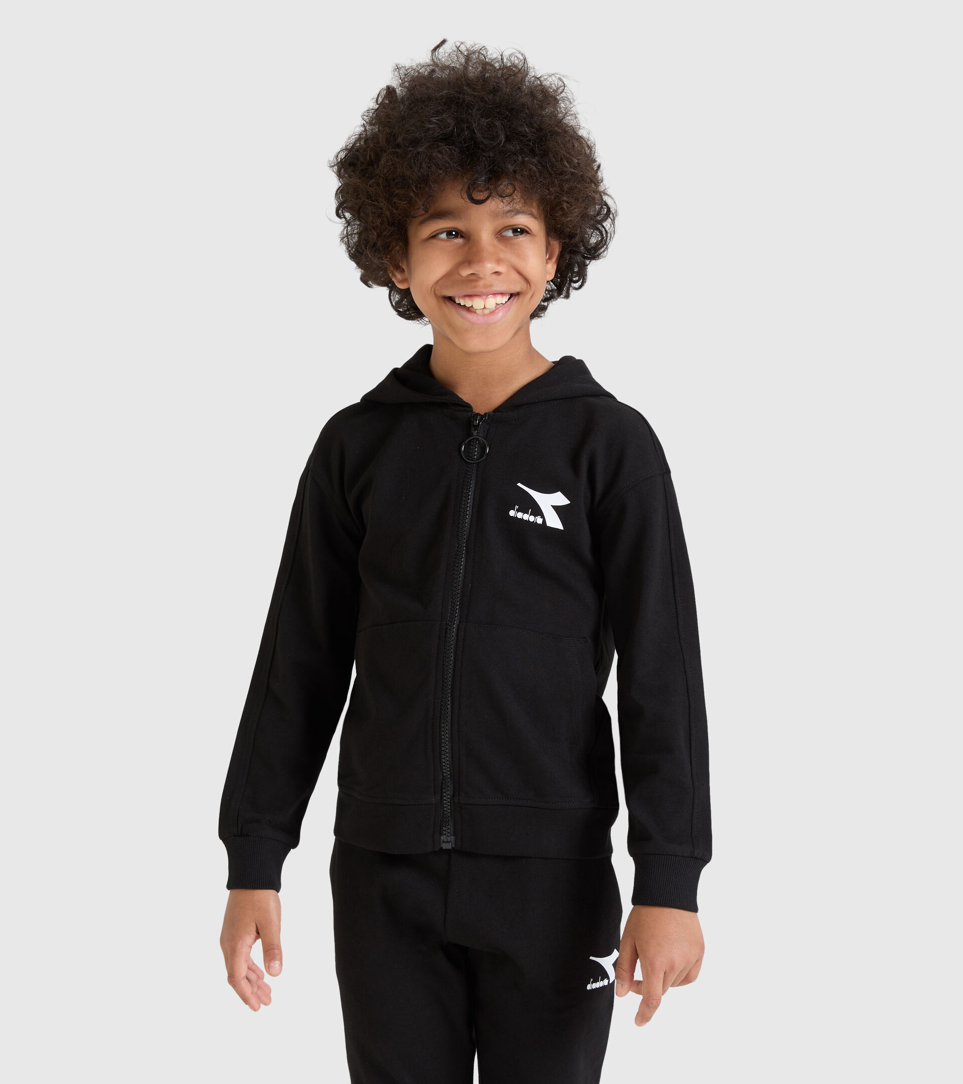 Junior cotton sports sweatshirt - Unisex JU. HOODIE FZ RAINBOW BLACK - Diadora