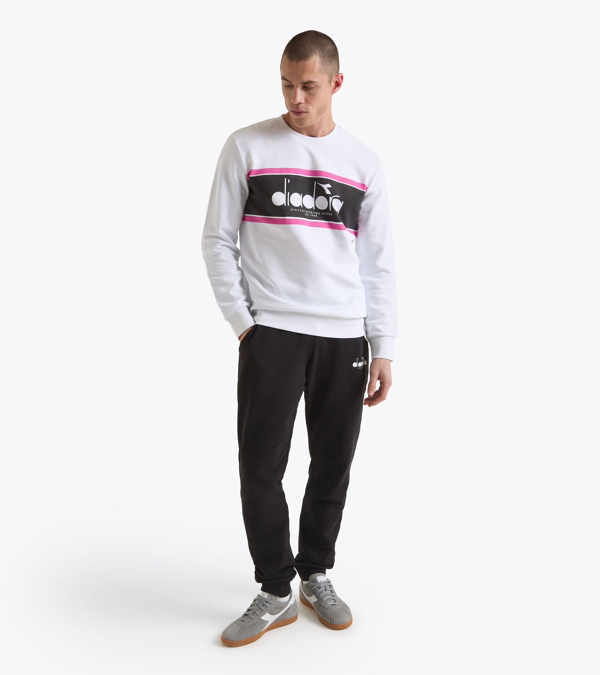 Sweat-shirt ras de cou en coton - Genre neutre SWEATSHIRT CREW LOGO BLANC VIF - Diadora
