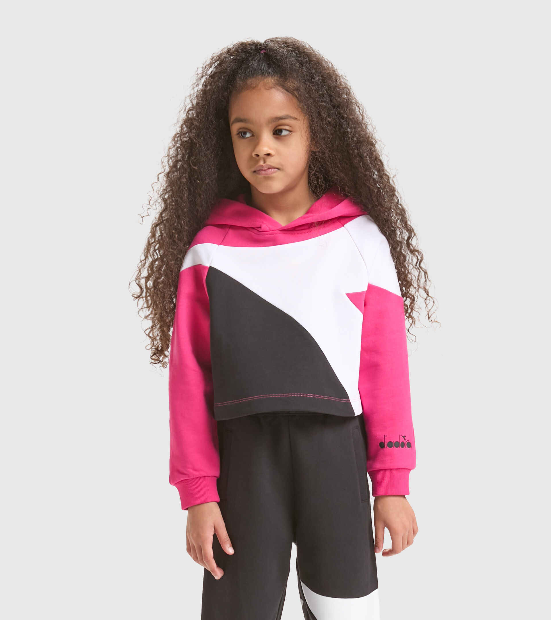 Felpa sportiva in cotone - Ragazze JG.HOODIE CROP POWER LOGO ROSA SHOCKING - Diadora