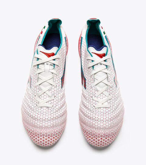 BRASIL ELITE TECH GR ITA LPX, WHT/TILE BLUE/FLUO RED Calcio boots for firm grounds - Made in Italy - Gender Neutral BRASIL ELITE TECH GR ITA LPX WHT/TILE BLUE/FLUO RED - Diadora