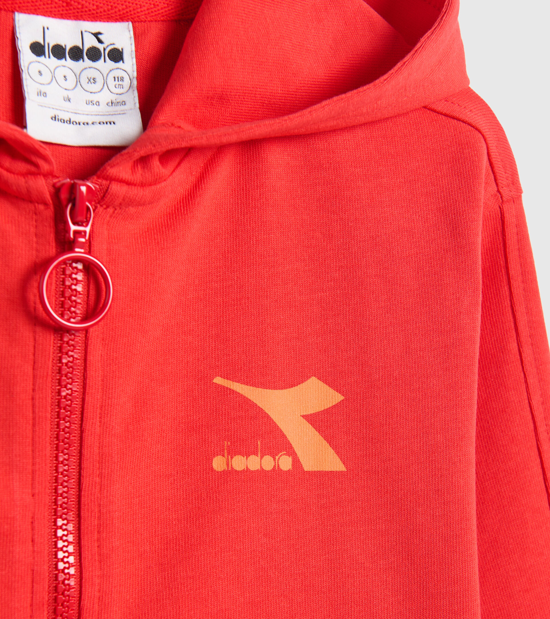 Junior cotton sports sweatshirt - Unisex JU. HOODIE FZ RAINBOW POPPY RED - Diadora