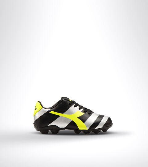 Hard ground football boot - Unisex kids RAPTOR R MD JR BLACK/SILVER/YELLOW FL DD - Diadora
