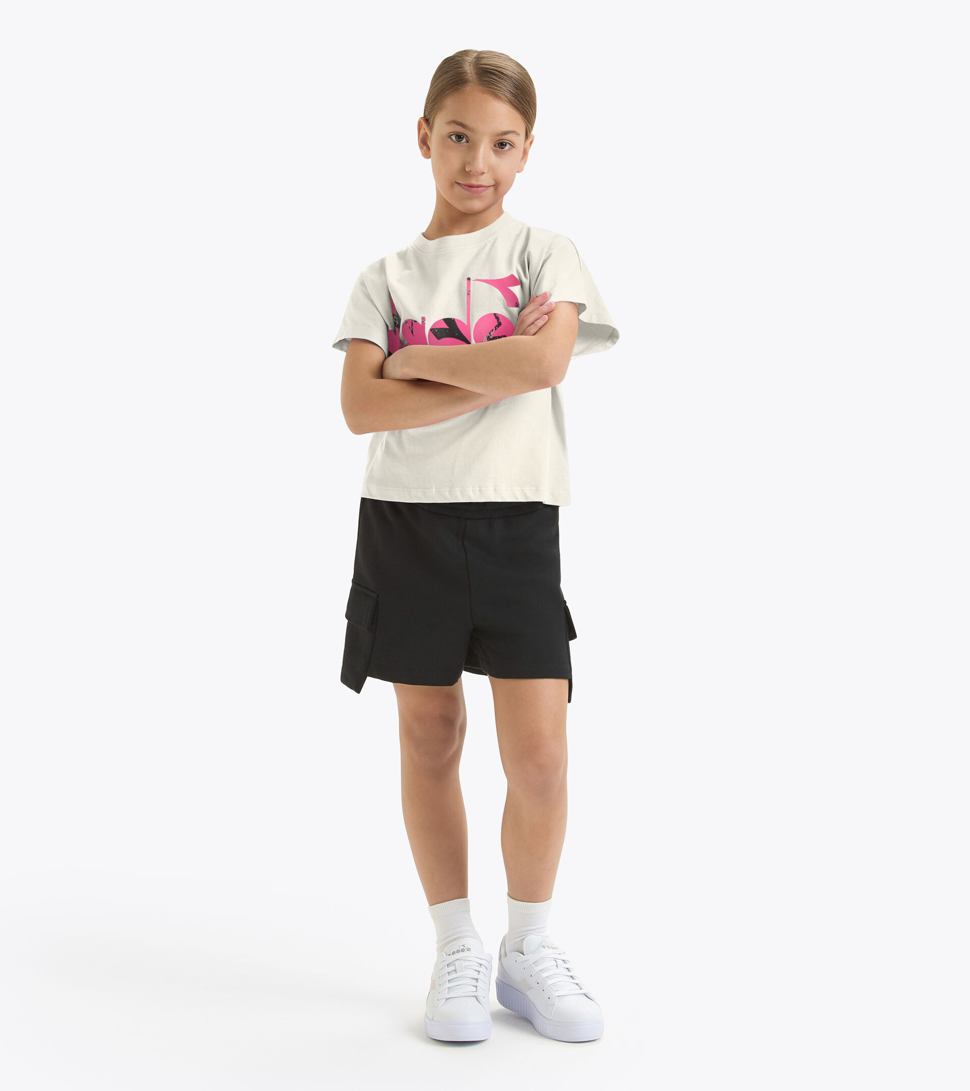 T-shirt cropped - Coupe boxy - Fille JG. T-SHIRT STARS CREME NUAGE - Diadora