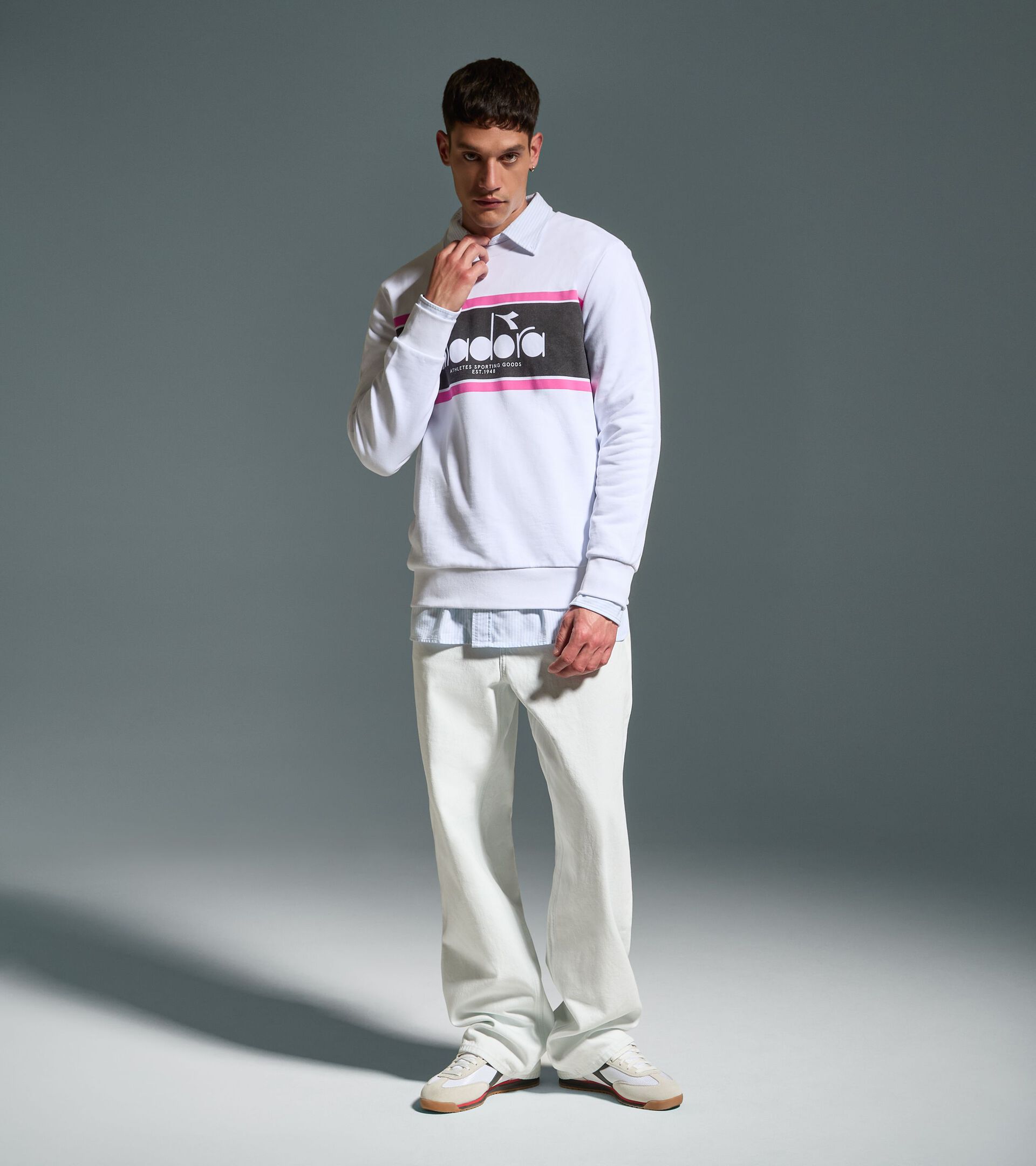 Sweatshirt aus Baumwolle mit rundem Ausschnitt - alle Geschlechter SWEATSHIRT CREW LOGO STRAHLEND WEISSE - Diadora