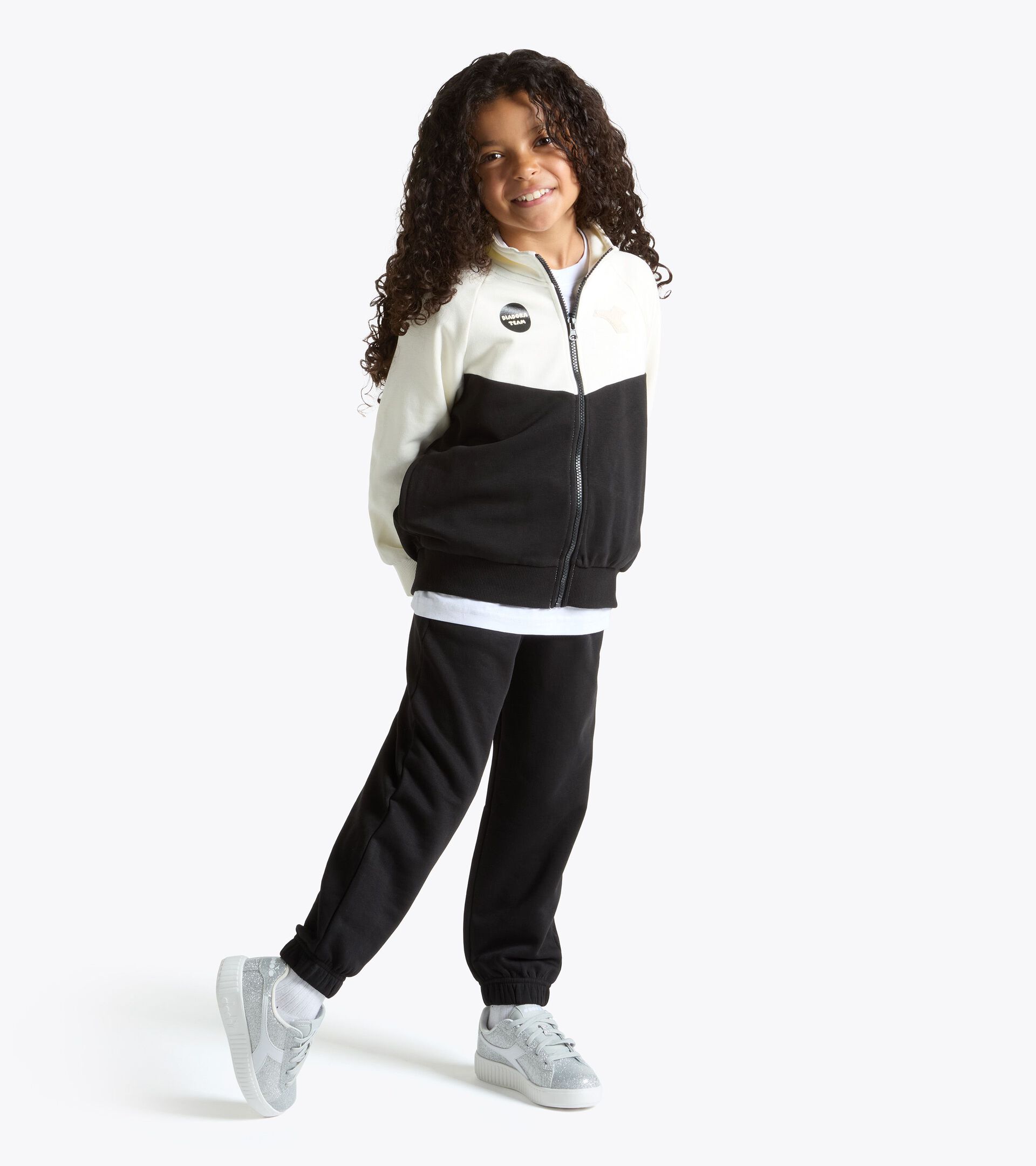 Cotton-look tracksuit - Regular/Relaxed fit - Boys and girls JU. TRACKSUIT FZ LOGO (FT) BLACK - Diadora