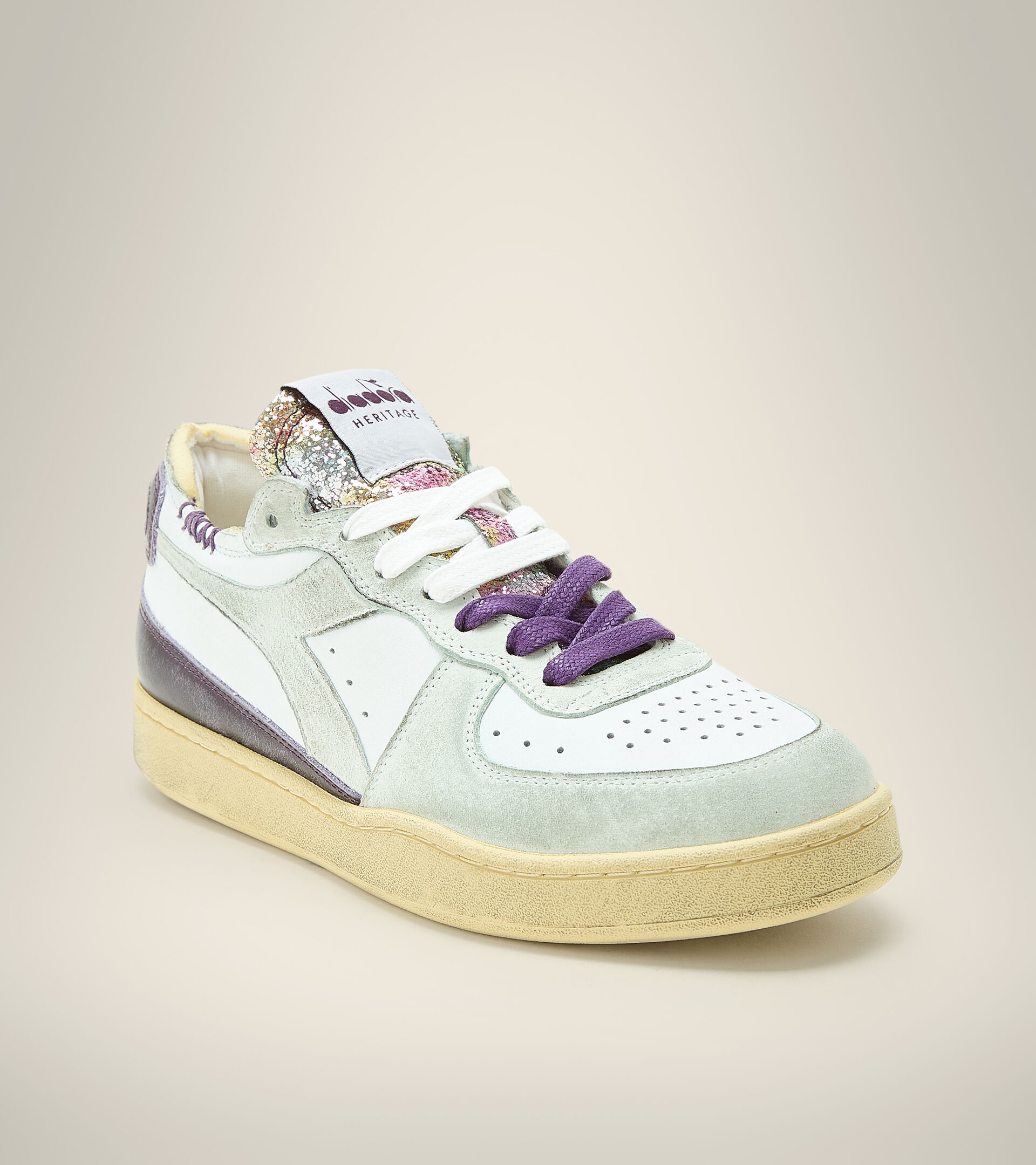 Heritage shoes - Women MI BASKET ROW CUT GLITTER DIRTY WN WHITE - Diadora