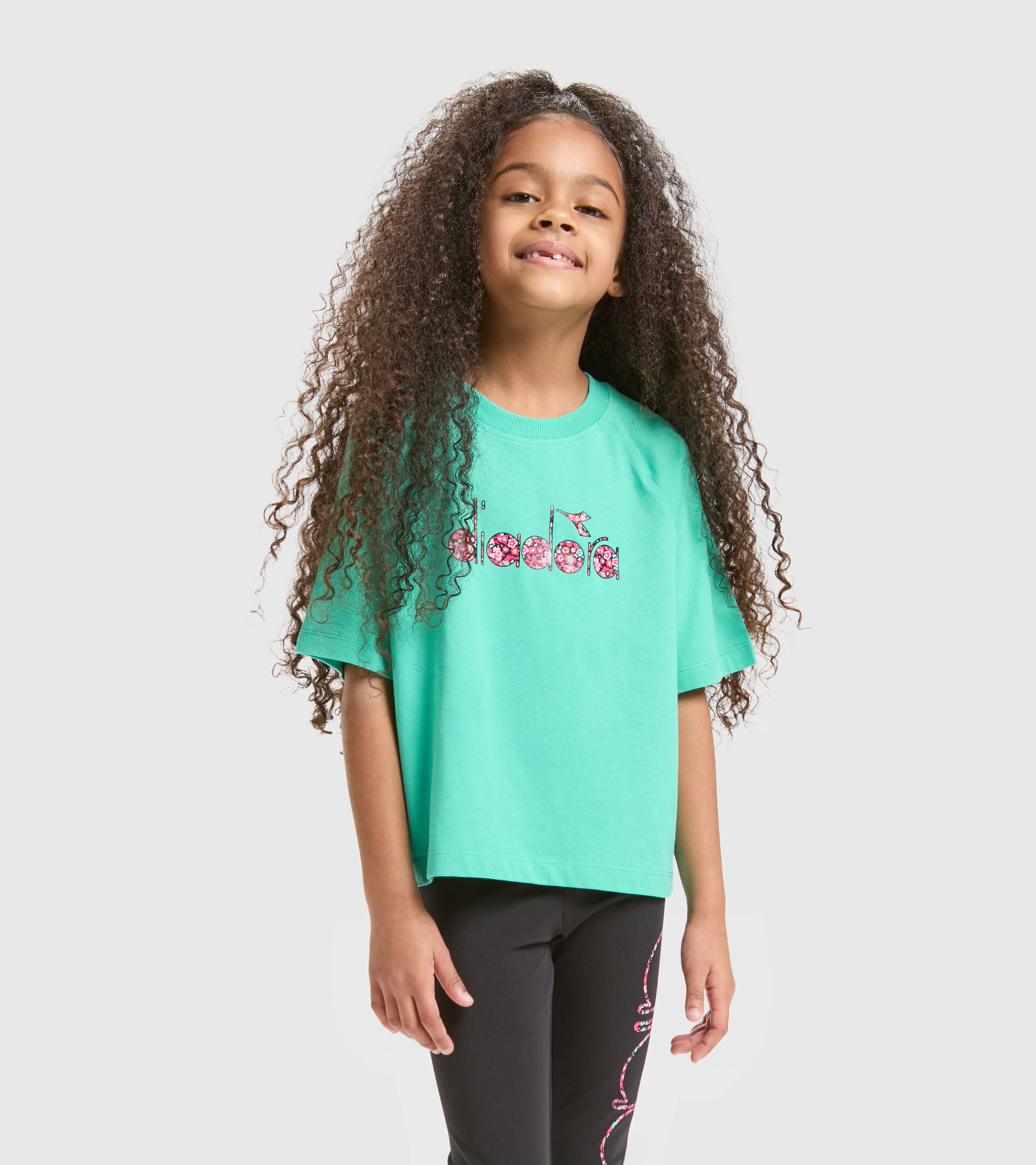 Cotton sports T-shirt - Girls JG.T-SHIRT SS BLOSSOM BISCAY GREEN - Diadora