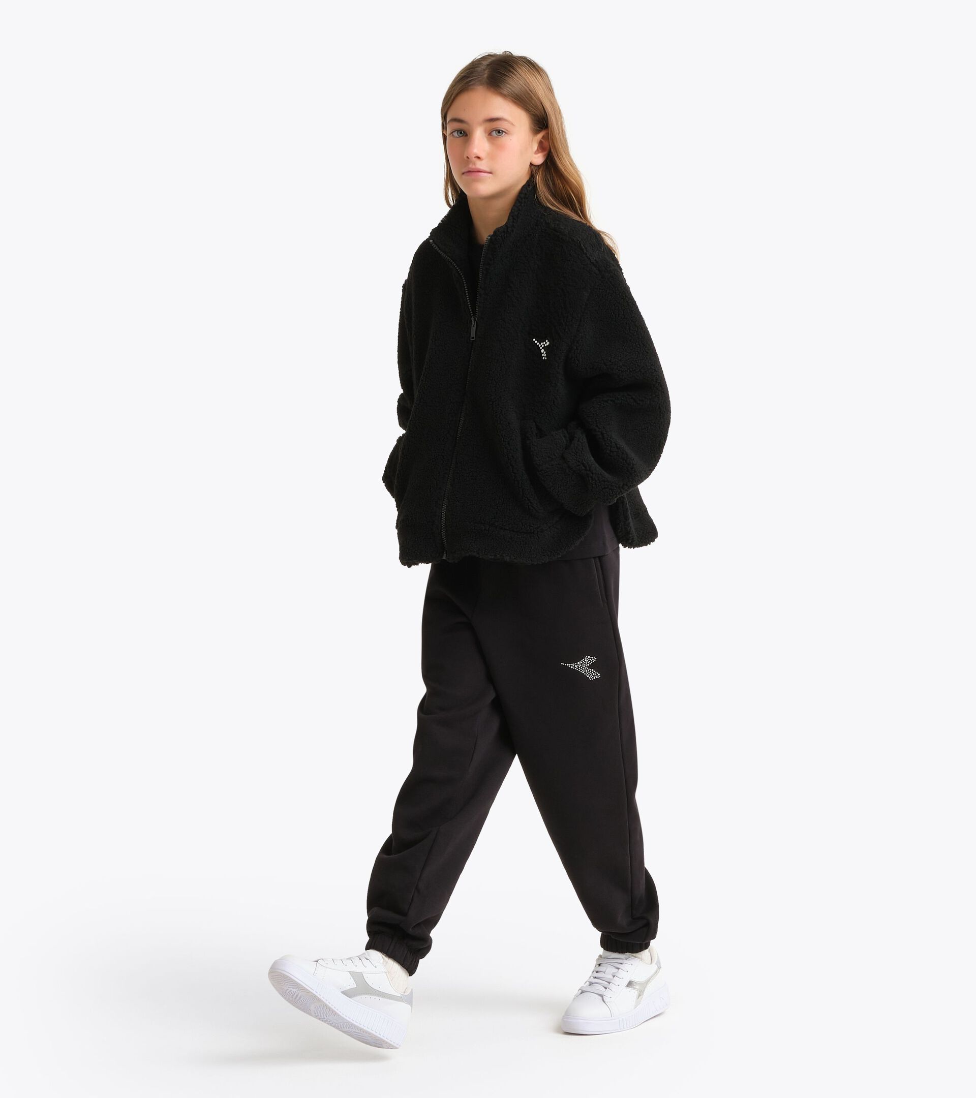 Sweatjacke Teddy - M&auml;dchen JG. TEDDY FZ RHINESTONE SCHWARZ - Diadora