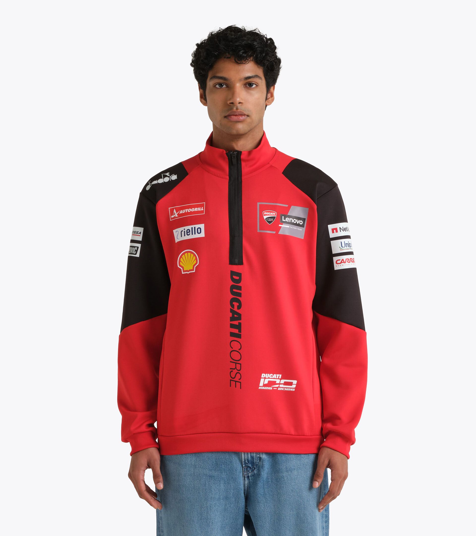 Sweat-shirt enti&egrave;rement zipp&eacute; au style sportif r&eacute;plique Ducati MotoGP 2026 - Homme HALF-ZIP DUCATI REPLICA MGP26 DUCATI MGP ROUGE/NOIR - Diadora