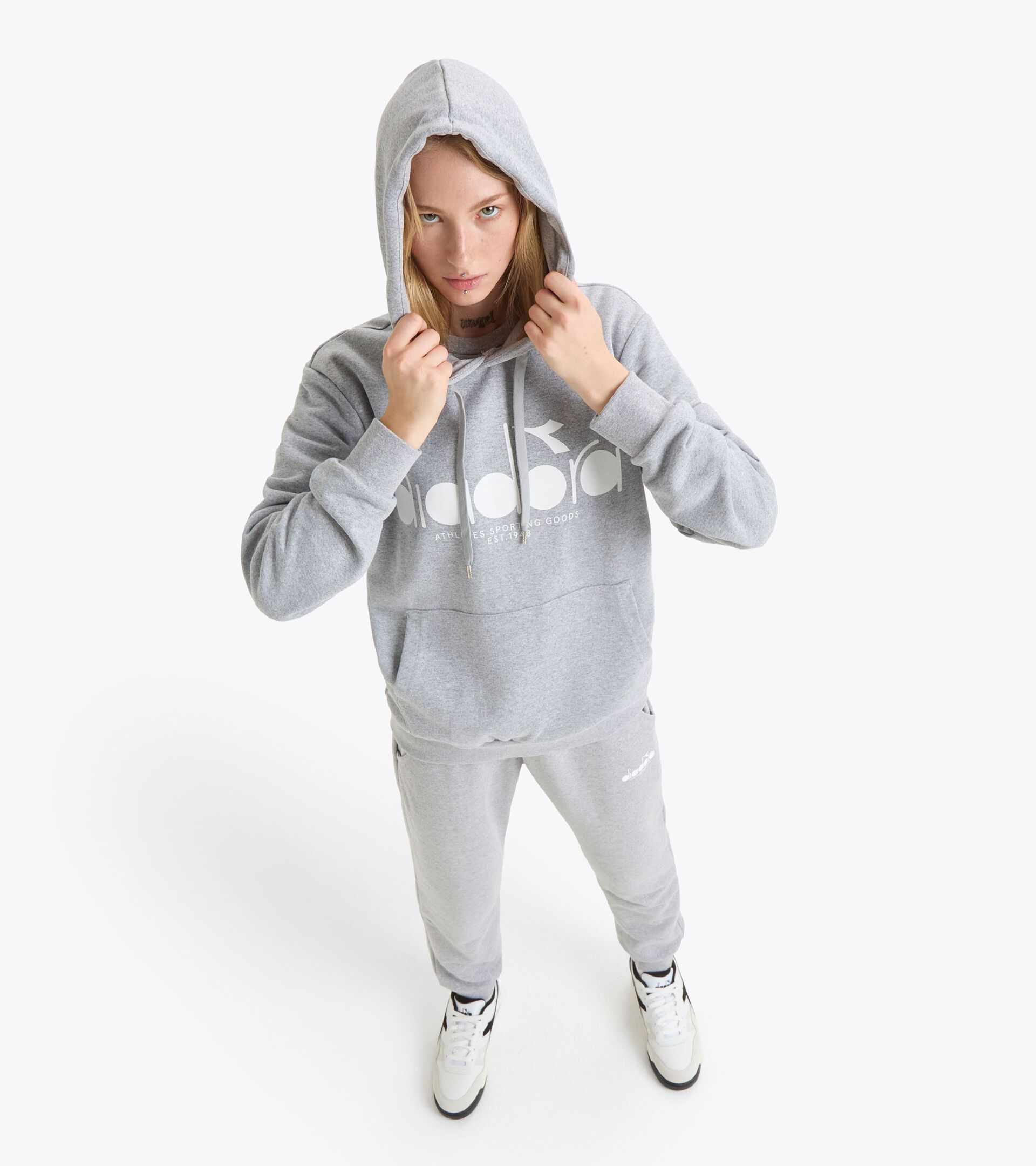 Color block hoodie - All-Gender HOODIE LOGO HIGH RISE MELANGE - Diadora