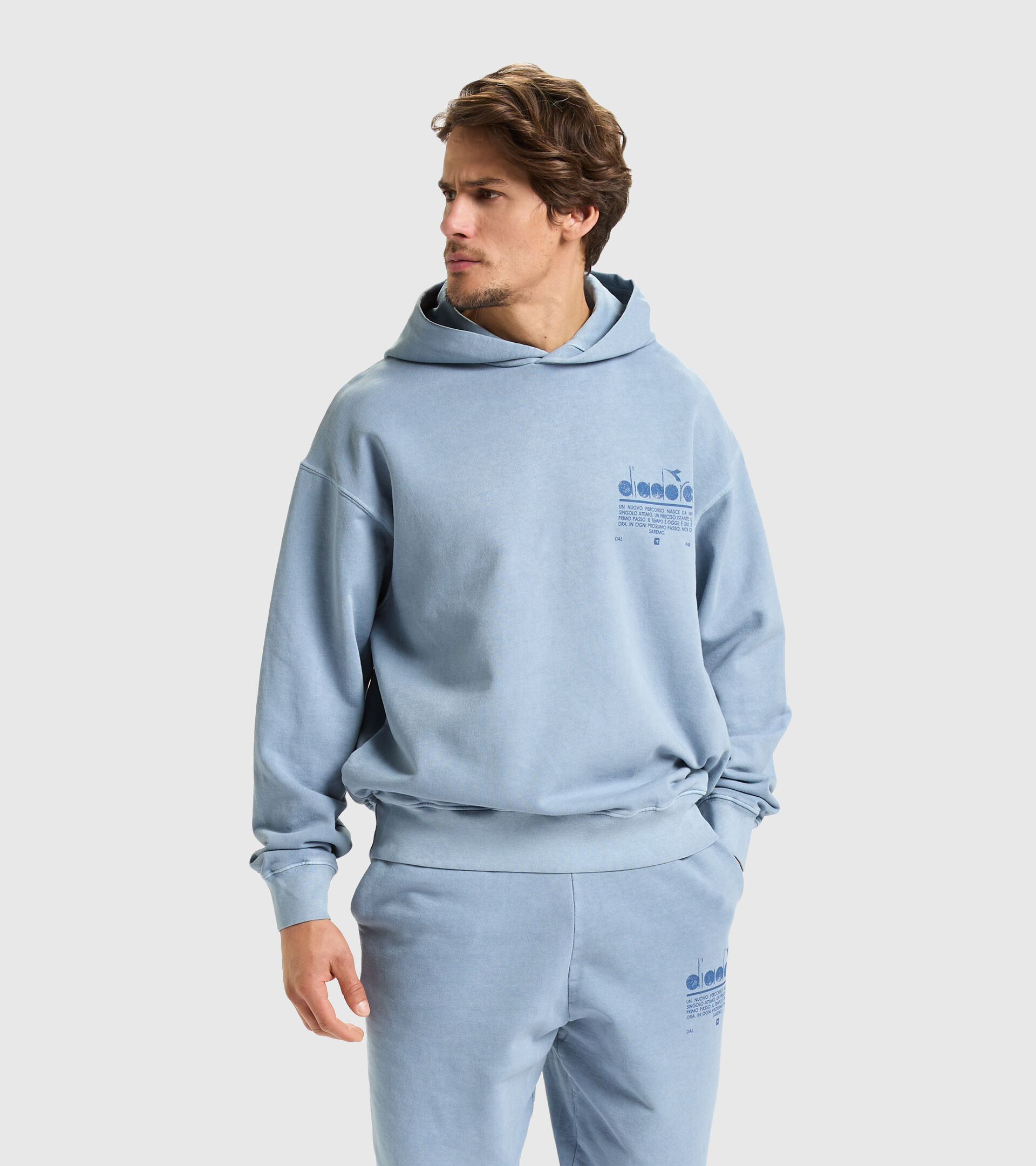 Unbrushed organic sweatshirt - Unisex HOODIE MANIFESTO PALETTE SKY-BLUE COUNTRY - Diadora