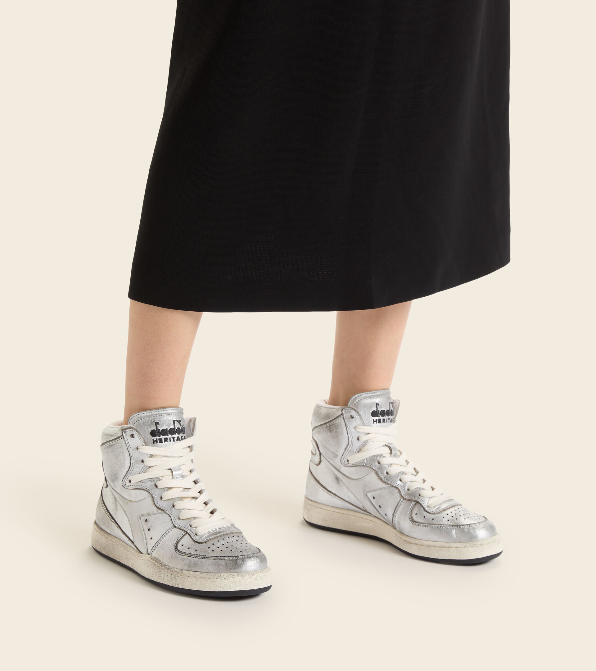 Heritage shoe - Unisex MI BASKET METAL USED SILVER/WHITE/BLACK - Diadora
