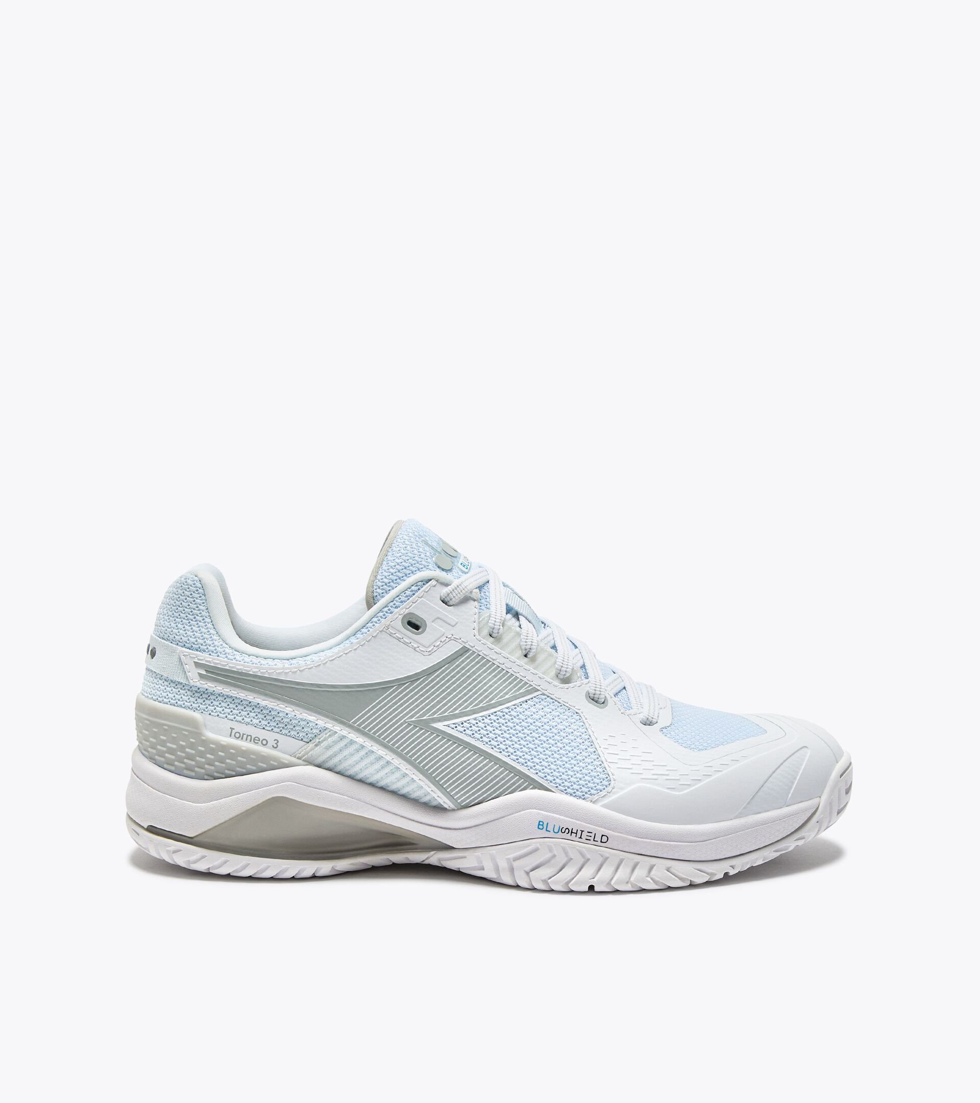 Tennis shoe for hard surfaces and clay courts -  Protection and cushioning - Women&rsquo;s BLUSHIELD TORNEO 3 W AG WHITE/SILVER - Diadora