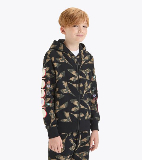 Sweatshirt mit Kapuze - Jungen JB.HOODIE FZ LOGO AOP SCHWARZ - Diadora
