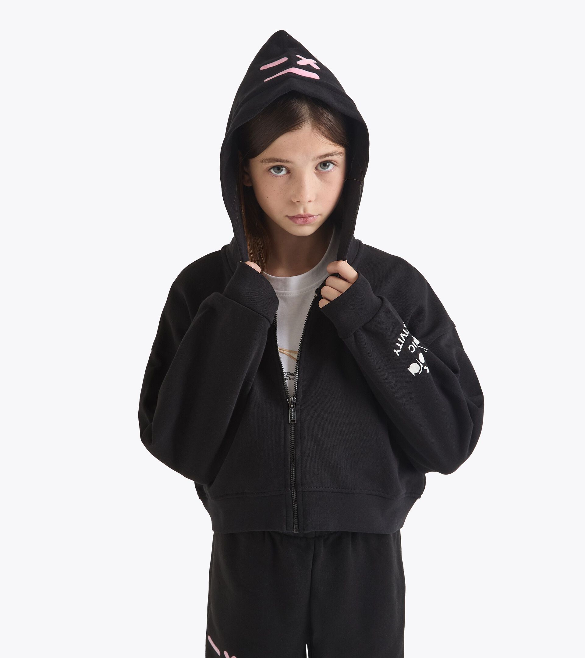 Hoodie with faded details - Girl
 JG. HOODIE FZ PINK SMILE BLACK - Diadora