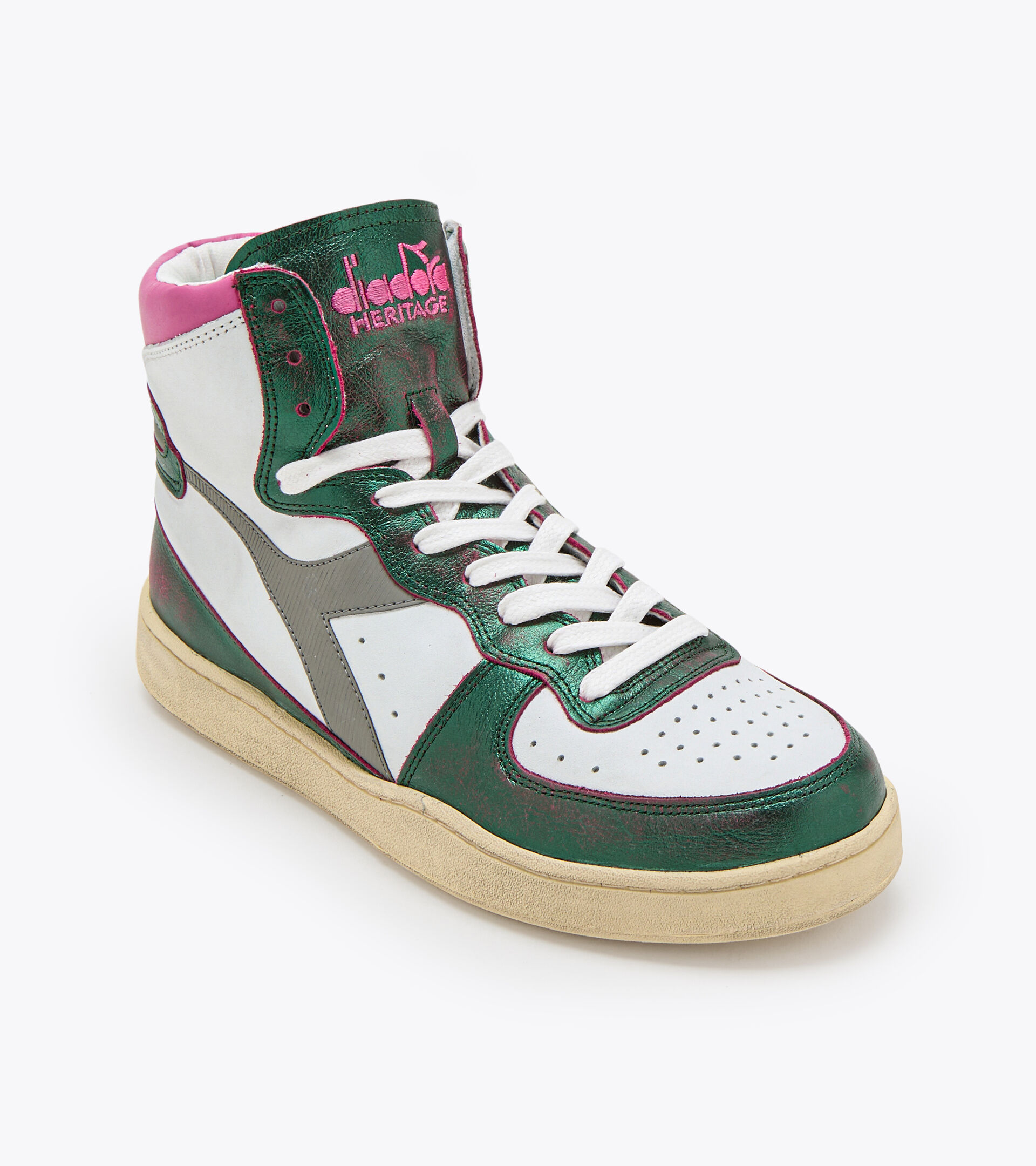 Heritage shoes - Unisex MI BASKET METAL MIX USED WHITE/GREEN - Diadora