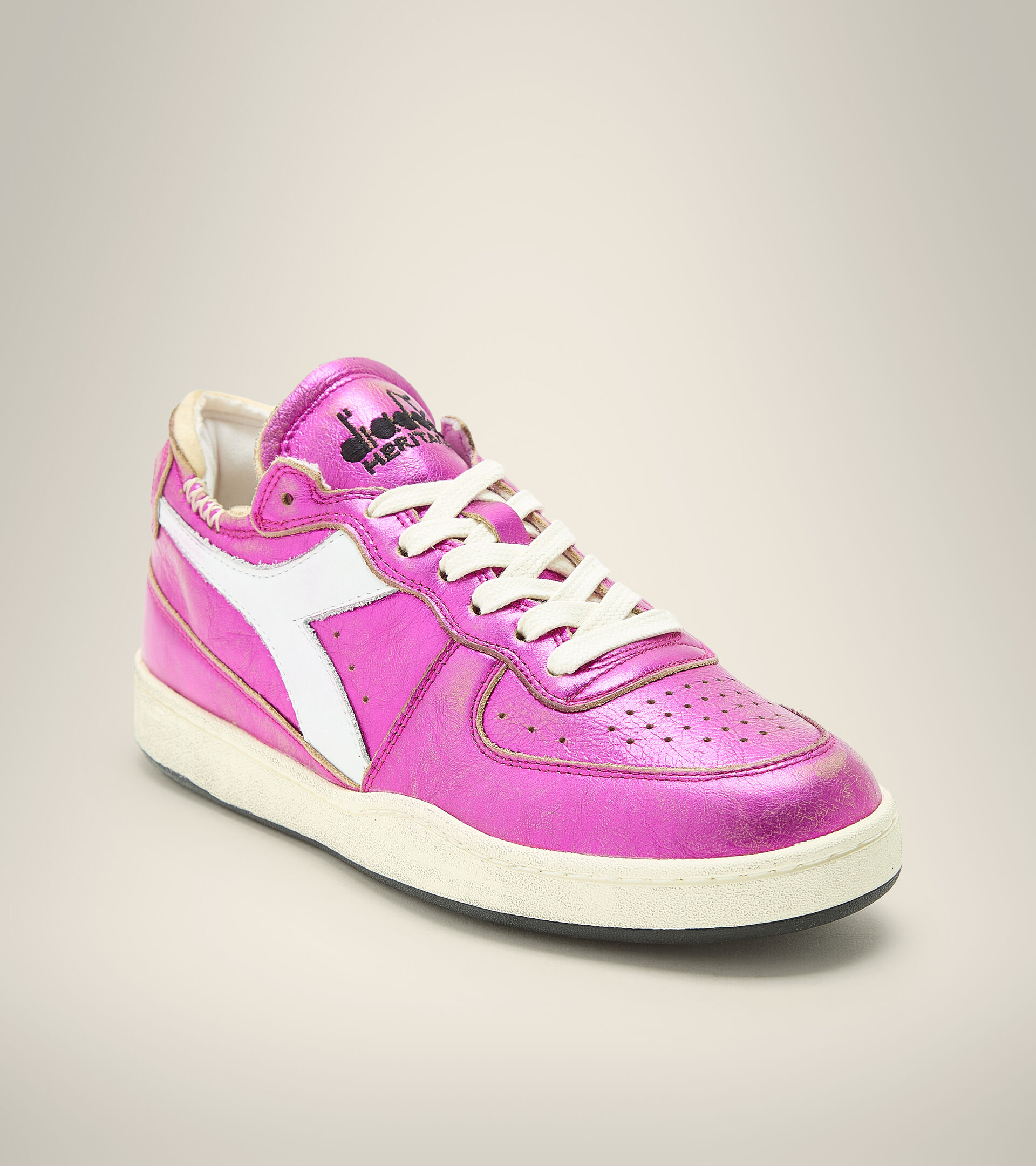 Heritage shoe - Women MI BASKET ROW CUT SILVER USED W FUCHSIA RED - Diadora