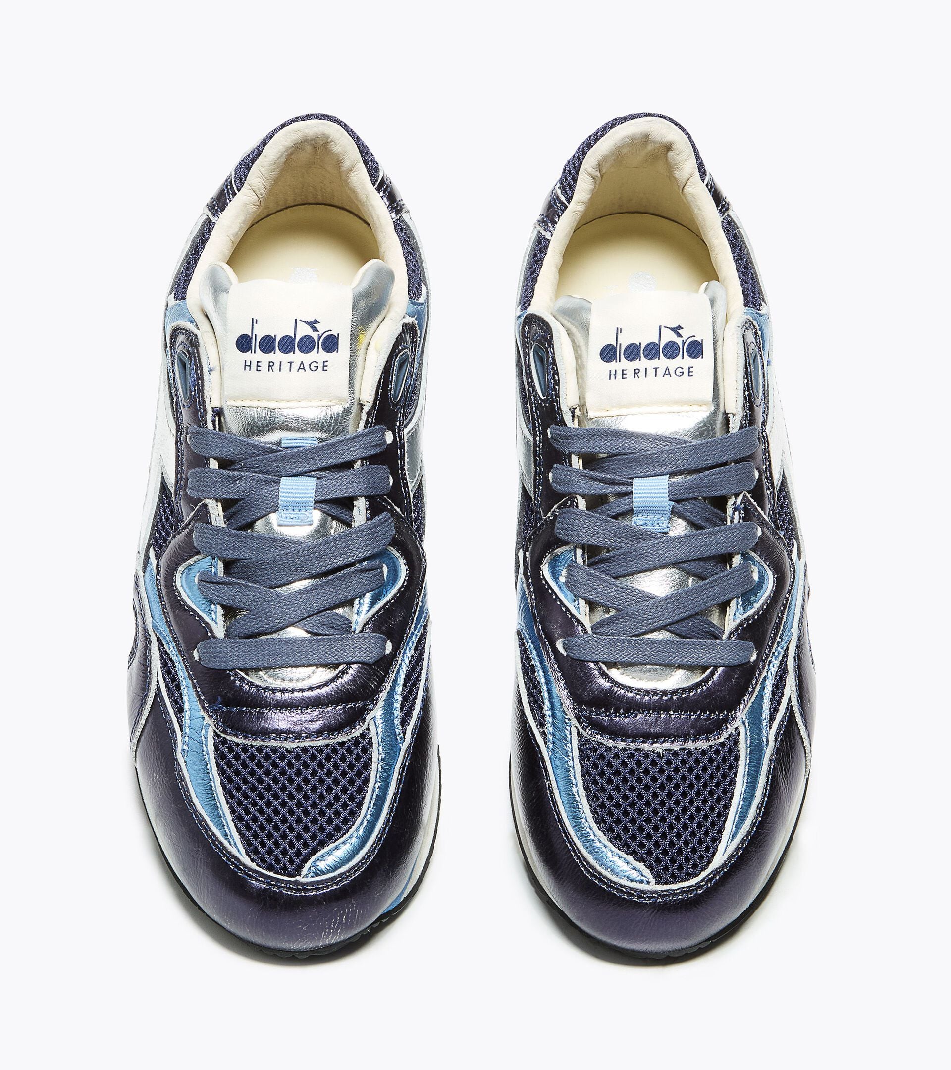 Heritage Sneaker in Laminated Leather - Low-Profile - Women&rsquo;s EQUIPE REVENGE METAL WN BLUE BELL - Diadora