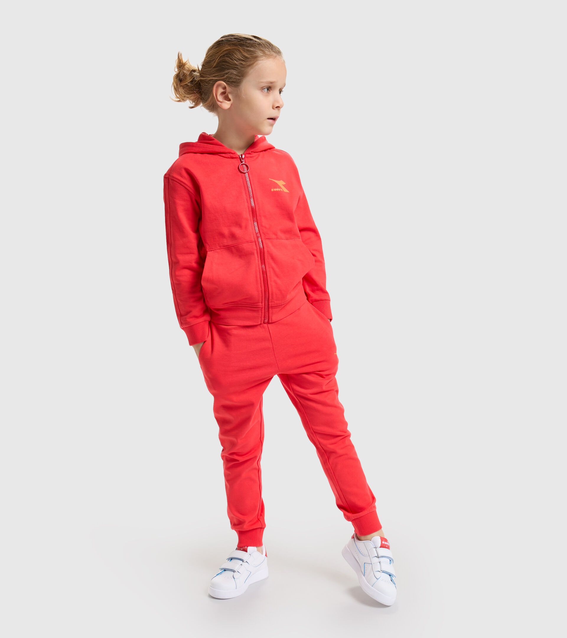 Junior cotton sports sweatshirt - Unisex JU. HOODIE FZ RAINBOW POPPY RED - Diadora