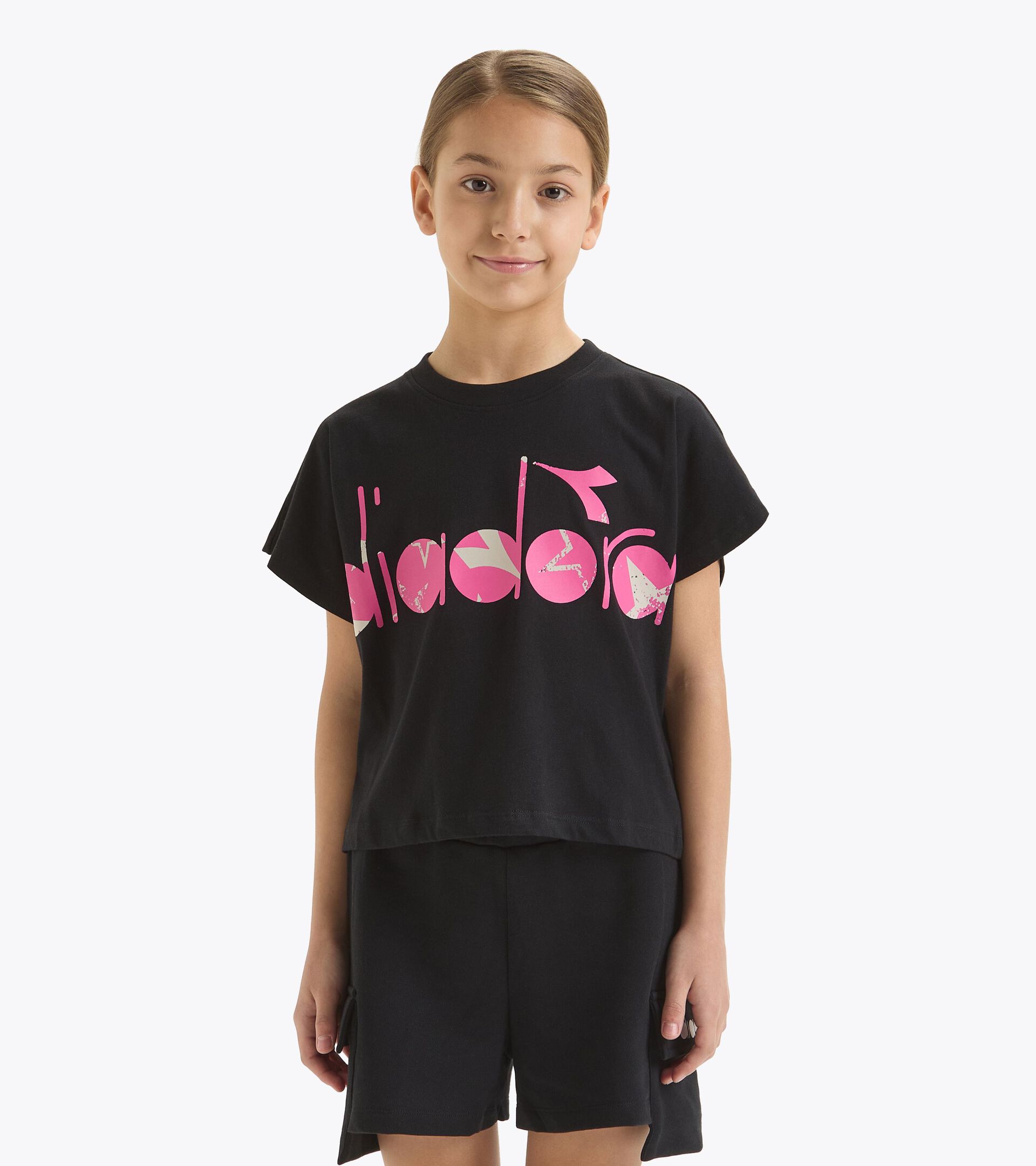 T-shirt taglio crop - Boxy fit - Bambina JG. T-SHIRT STARS NERO - Diadora